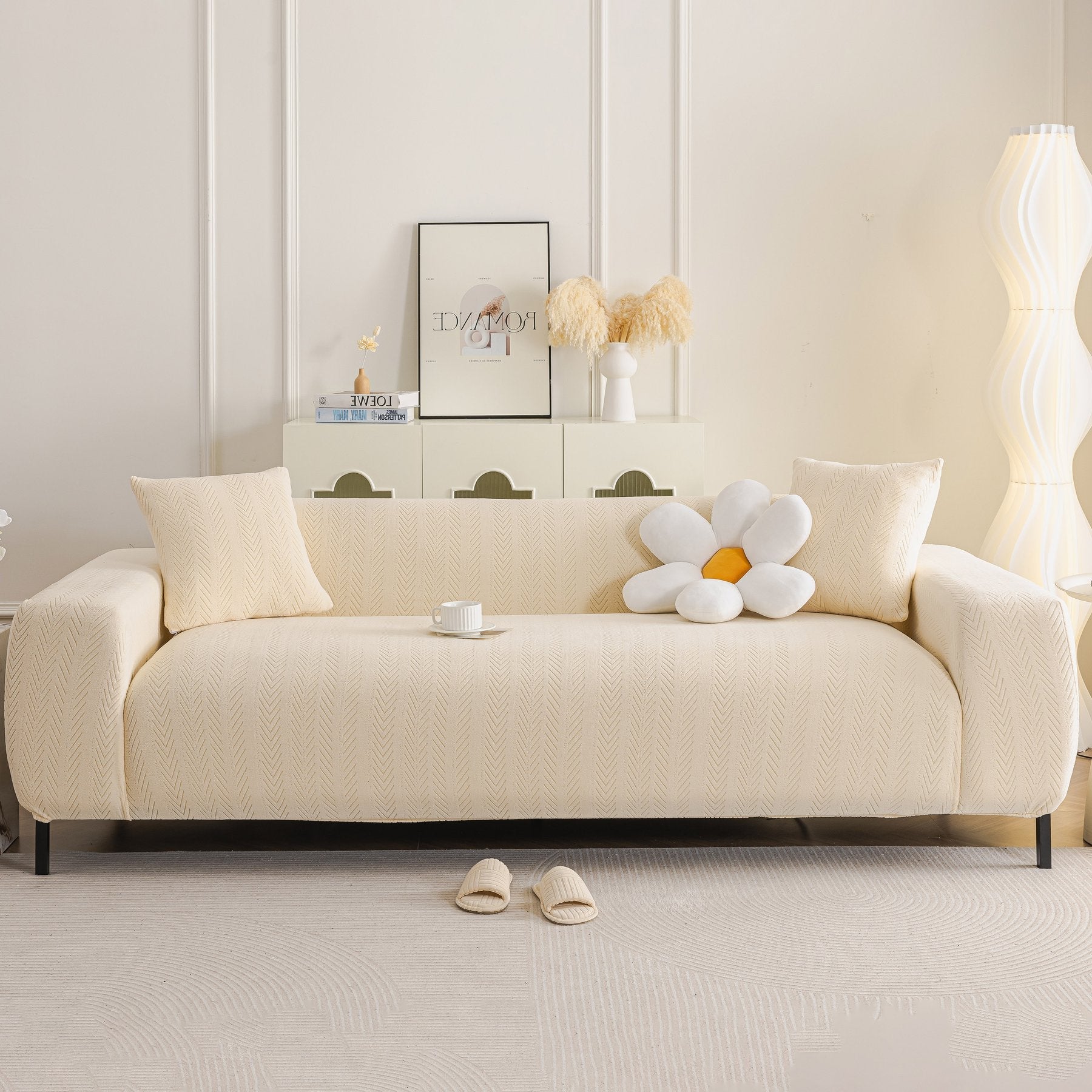 High Stretch Herringbone Textured Slipcover for Standard & L-Shaped Sectional Couches