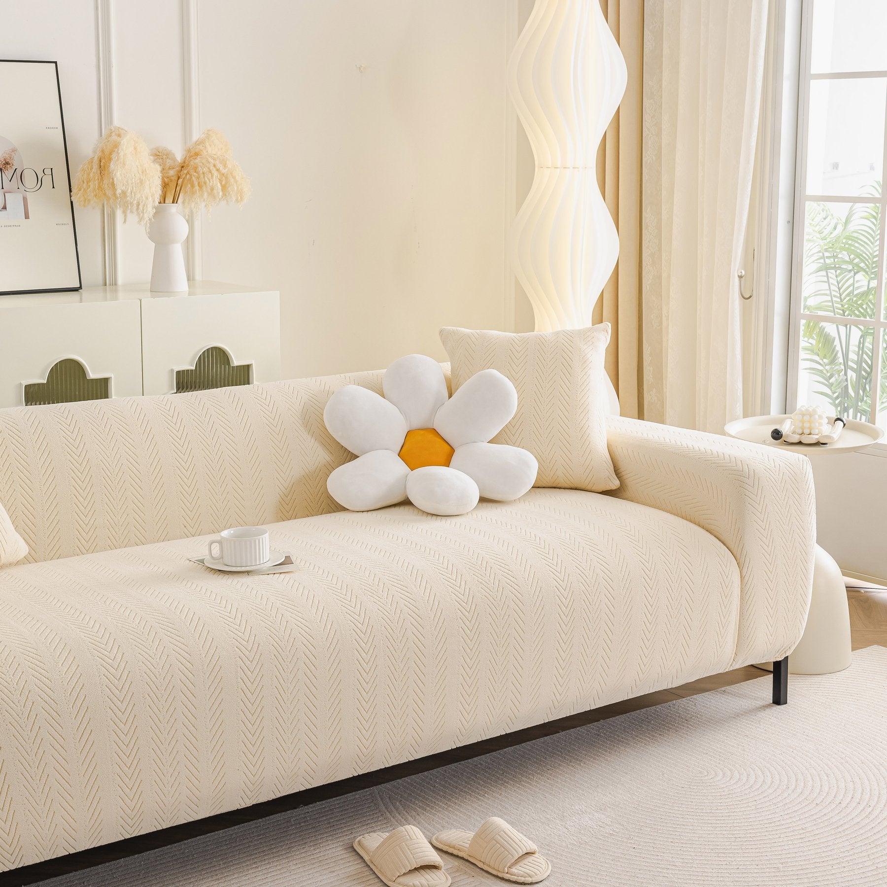 High Stretch Herringbone Textured Slipcover for Standard & L-Shaped Sectional Couches