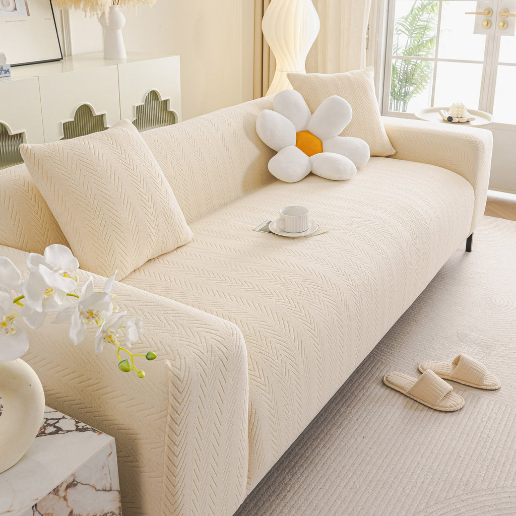 High Stretch Herringbone Textured Slipcover for Standard & L-Shaped Sectional Couches