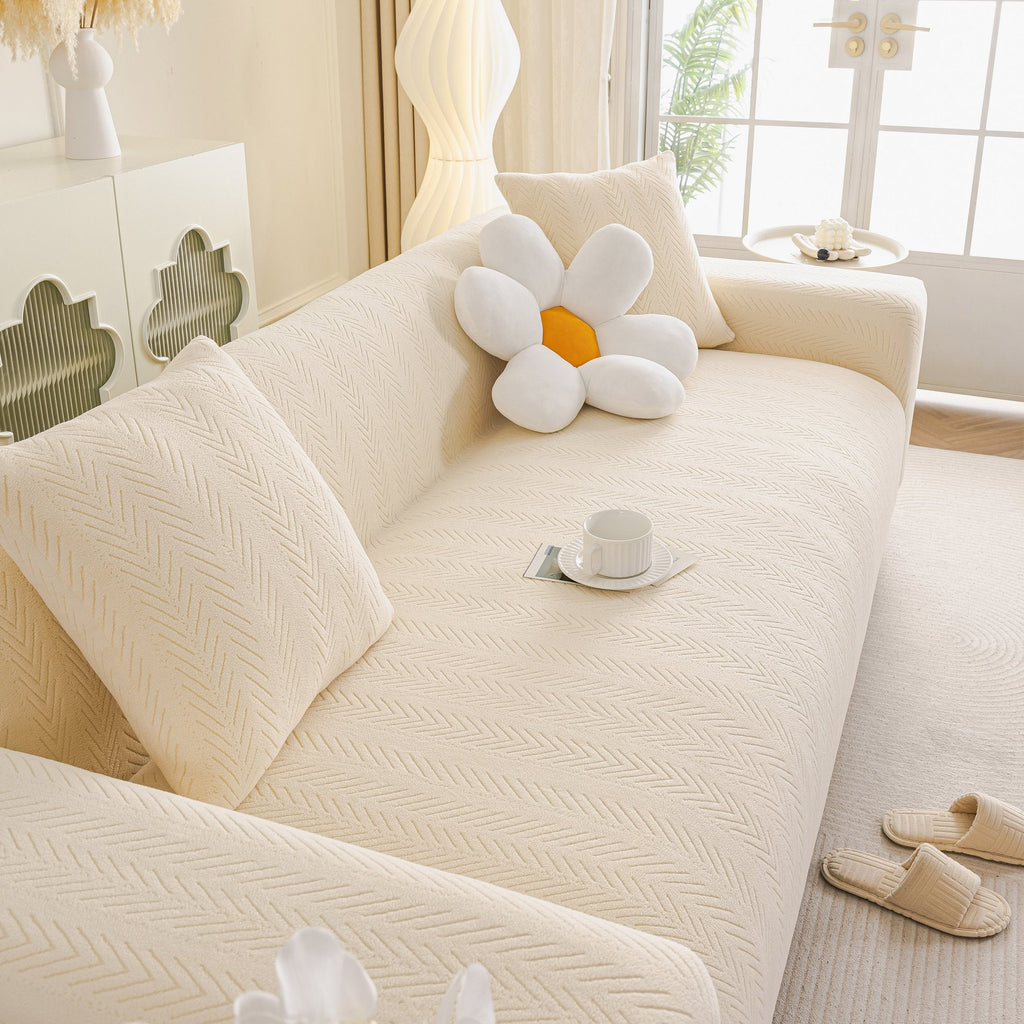High Stretch Herringbone Textured Slipcover for Standard & L-Shaped Sectional Couches