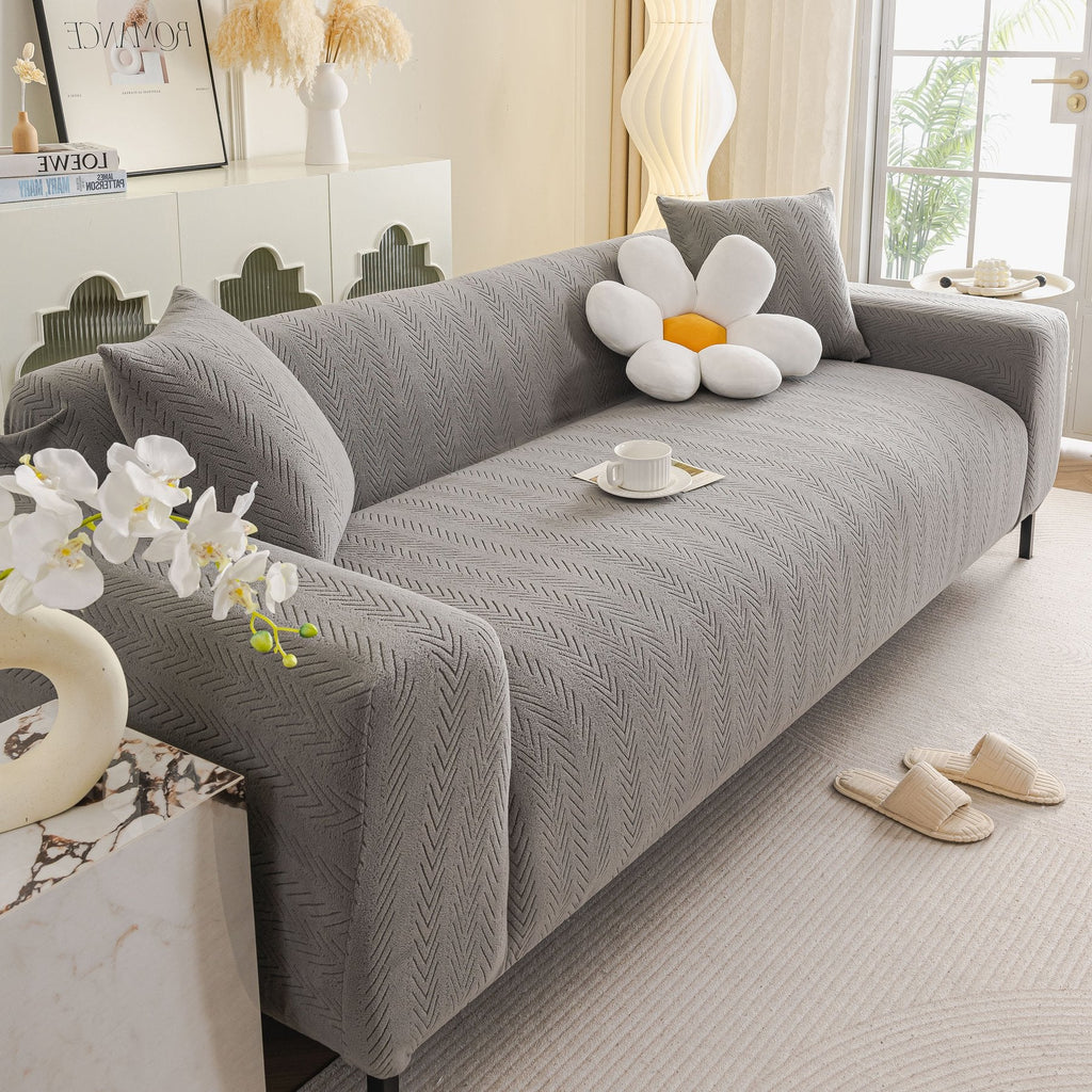 High Stretch Herringbone Textured Slipcover for Standard & L-Shaped Sectional Couches