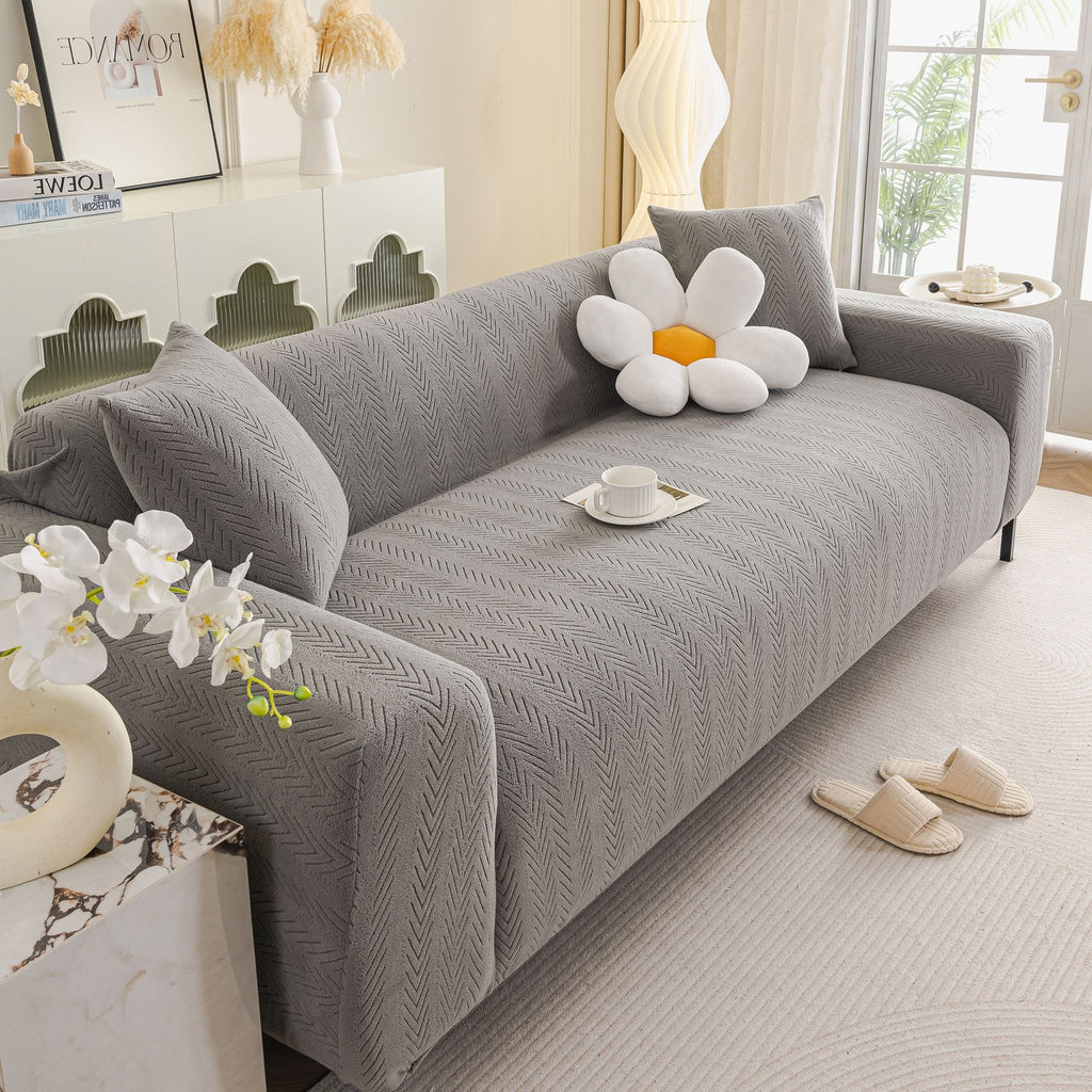 High Stretch Herringbone Textured Slipcover for Standard & L-Shaped Sectional Couches