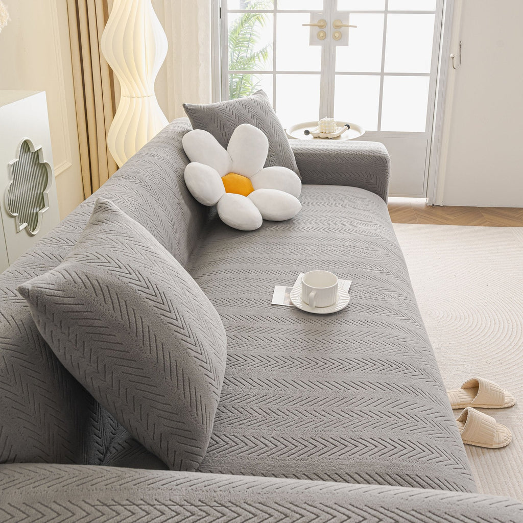 High Stretch Herringbone Textured Slipcover for Standard & L-Shaped Sectional Couches