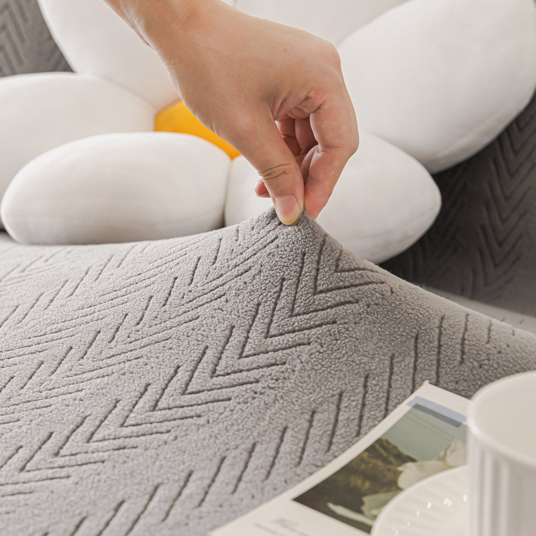 High Stretch Herringbone Textured Slipcover for Standard & L-Shaped Sectional Couches