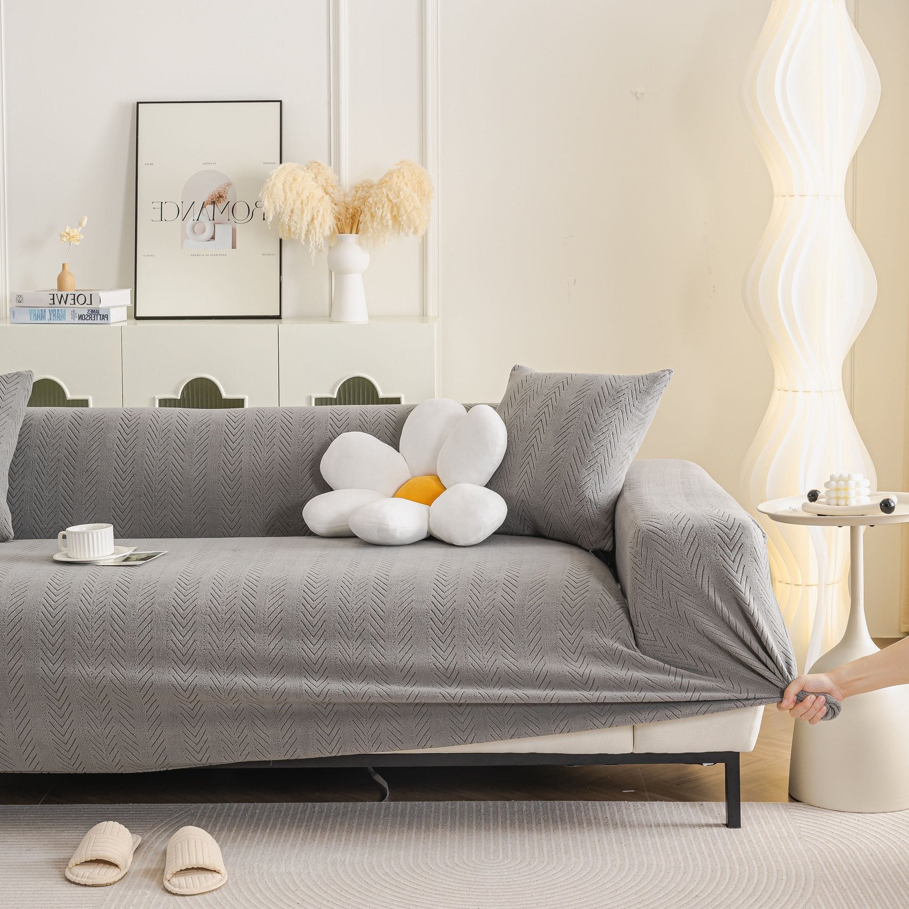 High Stretch Herringbone Textured Slipcover for Standard & L-Shaped Sectional Couches