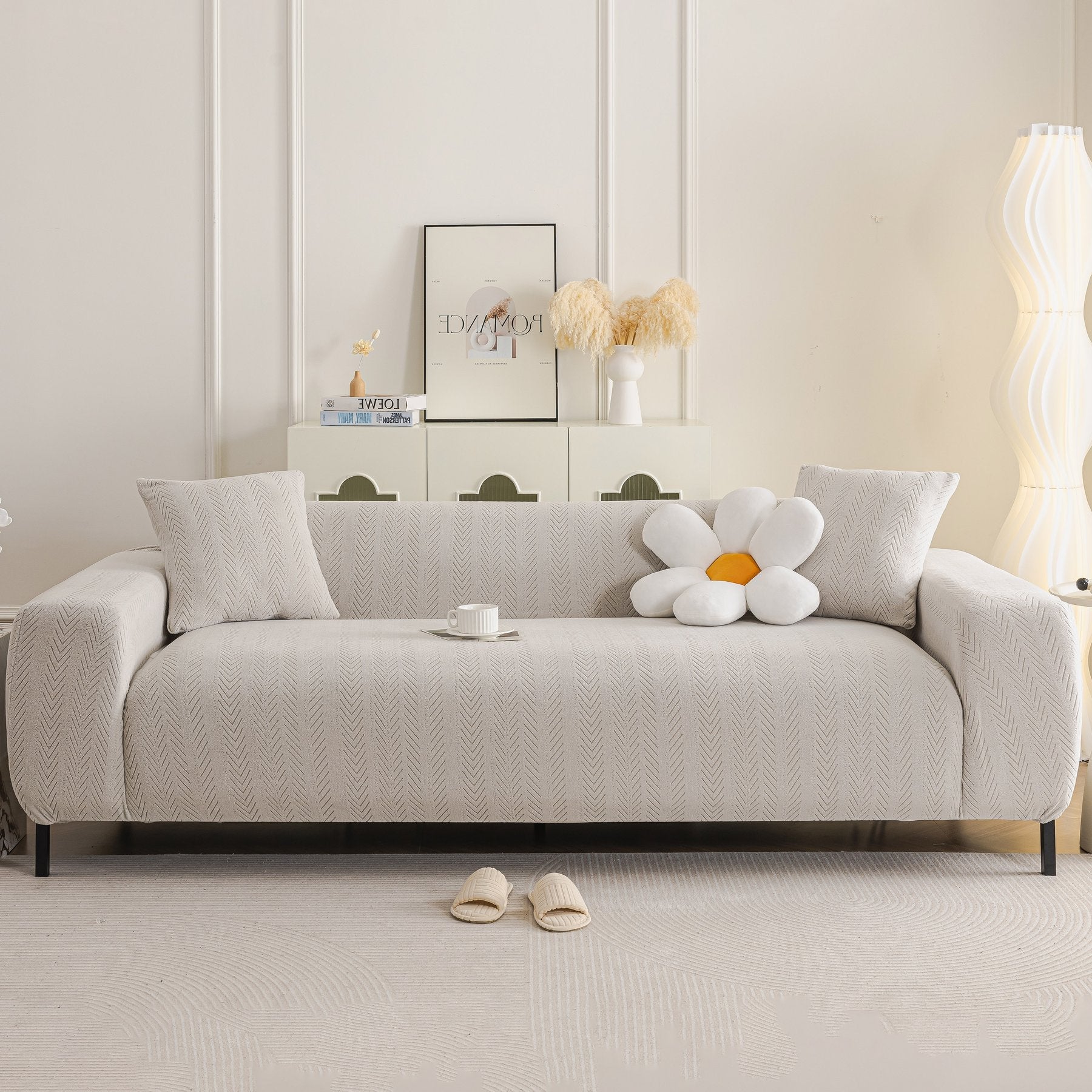 High Stretch Herringbone Textured Slipcover for Standard & L-Shaped Sectional Couches