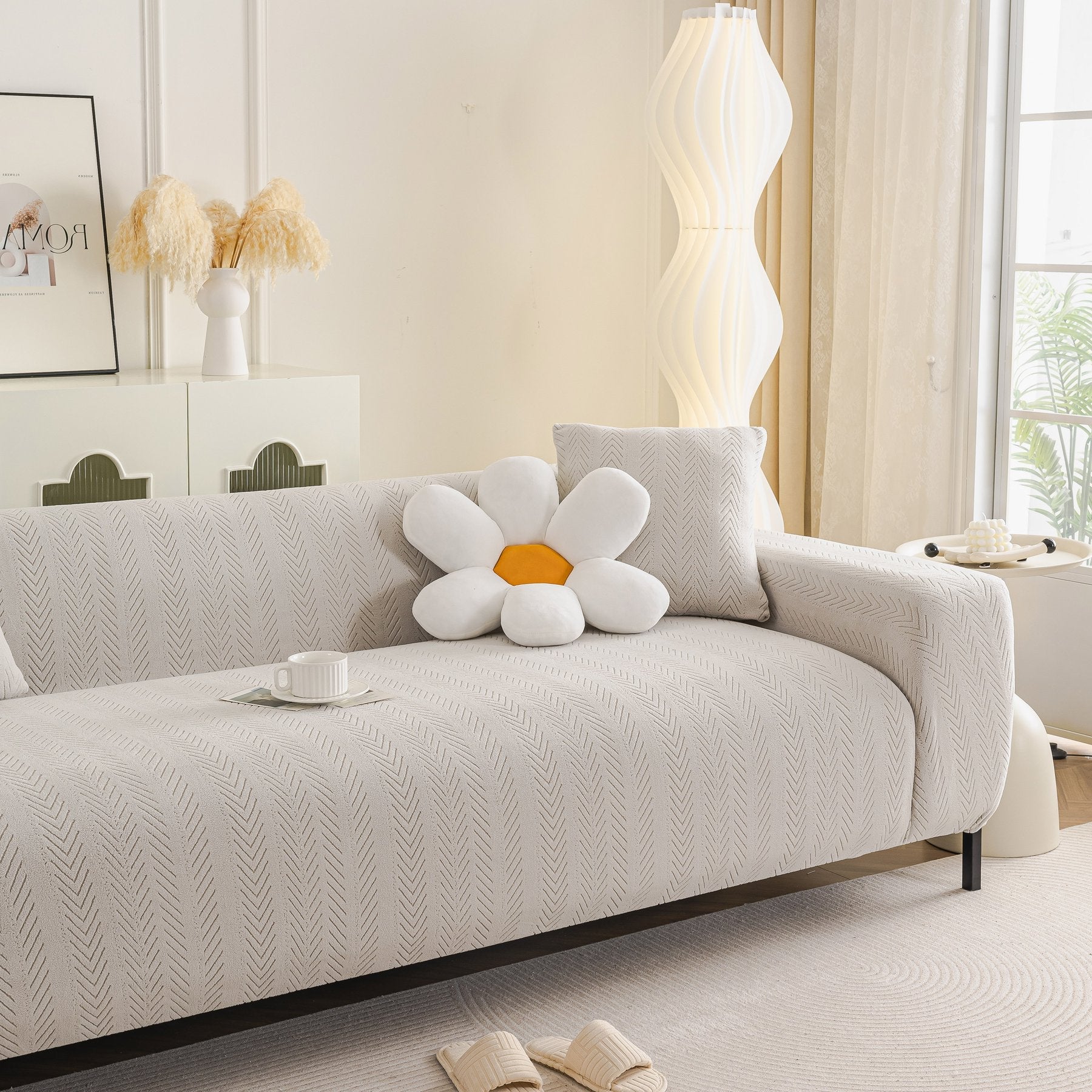 High Stretch Herringbone Textured Slipcover for Standard & L-Shaped Sectional Couches