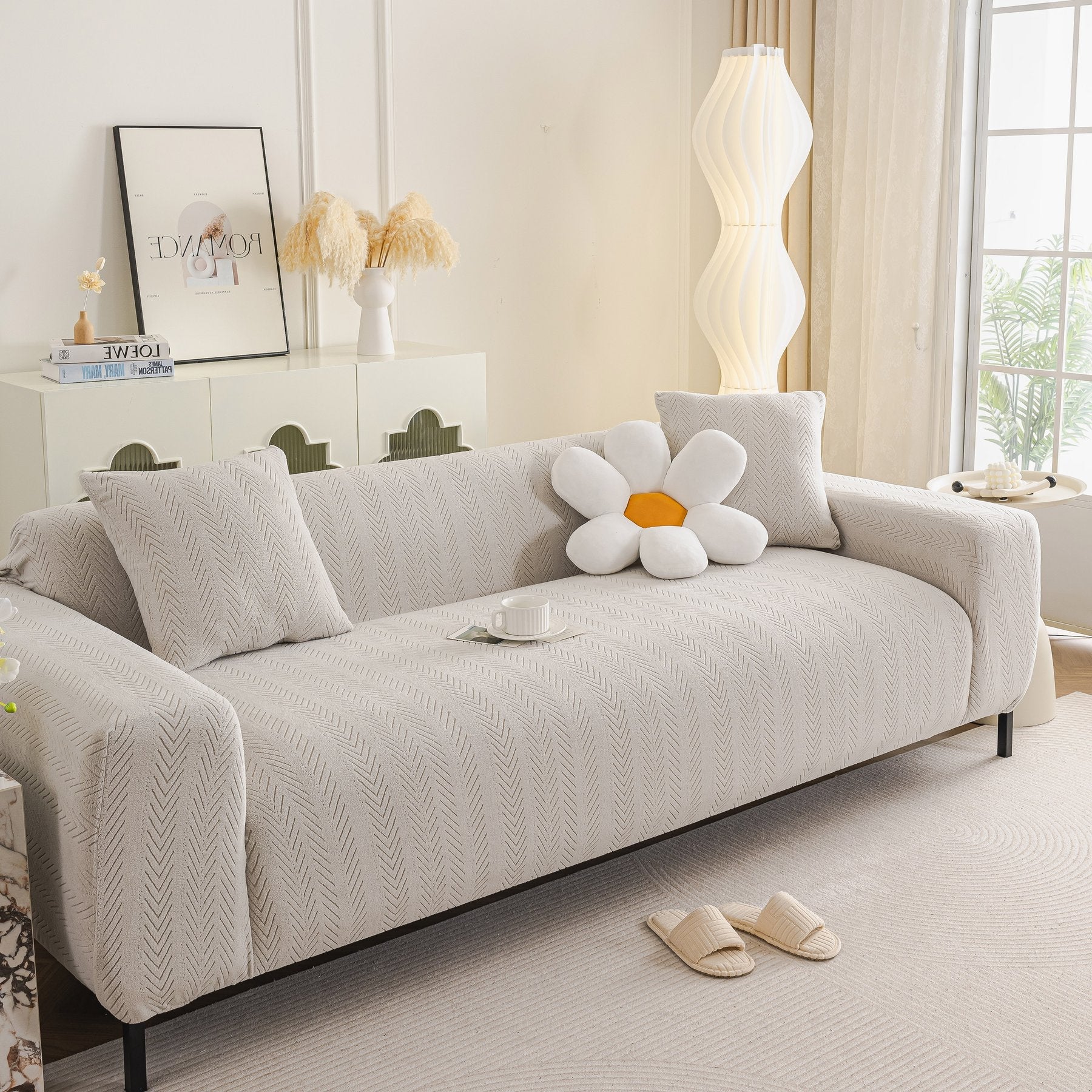 High Stretch Herringbone Textured Slipcover for Standard & L-Shaped Sectional Couches