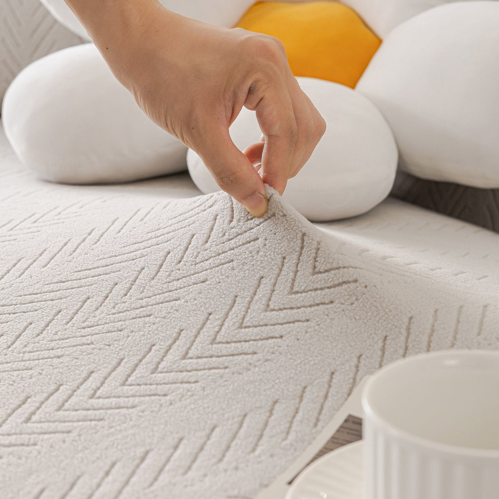 High Stretch Herringbone Textured Slipcover for Standard & L-Shaped Sectional Couches