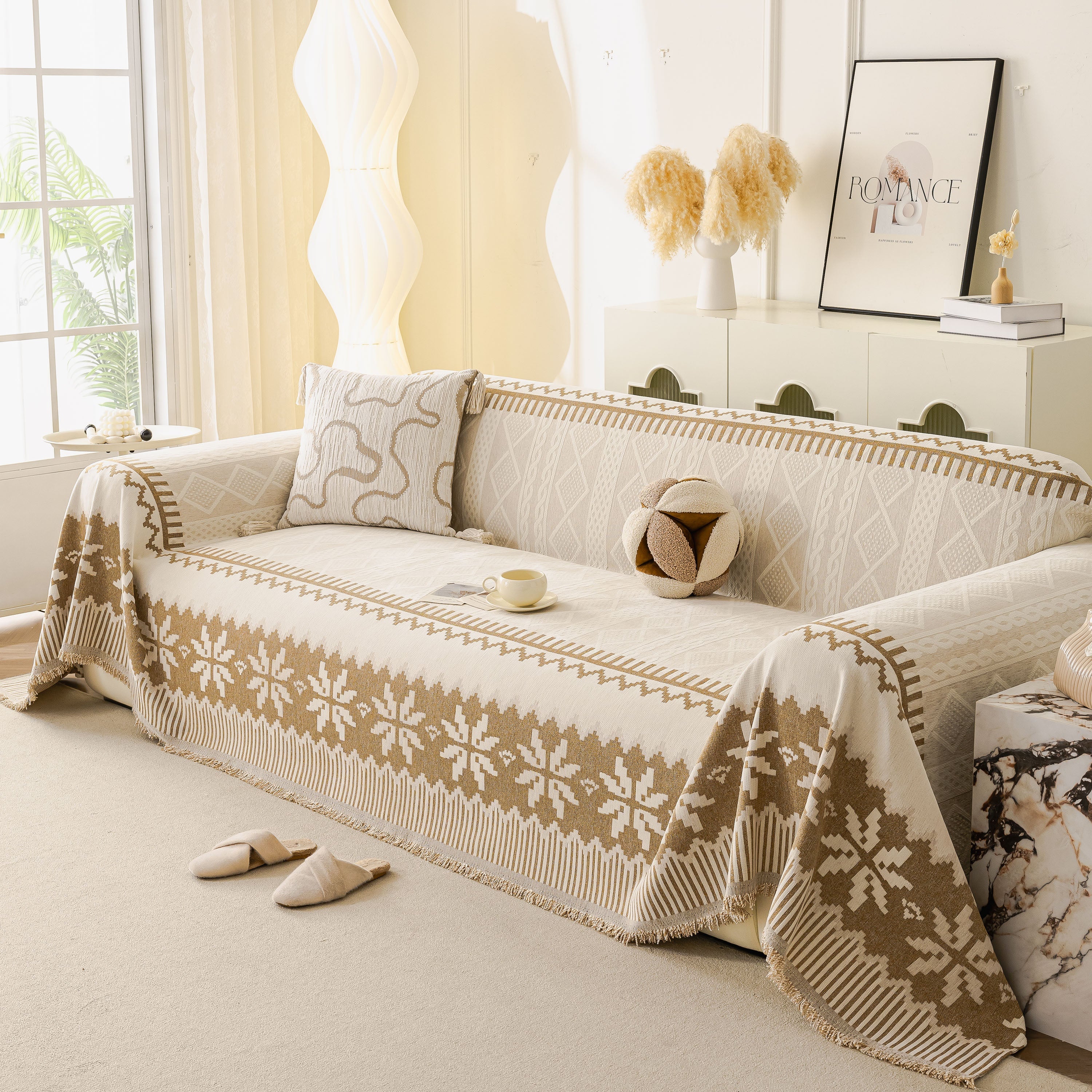 Thick Jacquard Couch Cover for Sectional Sofas, Cozy Washable Sofa Cover Throw Blanket