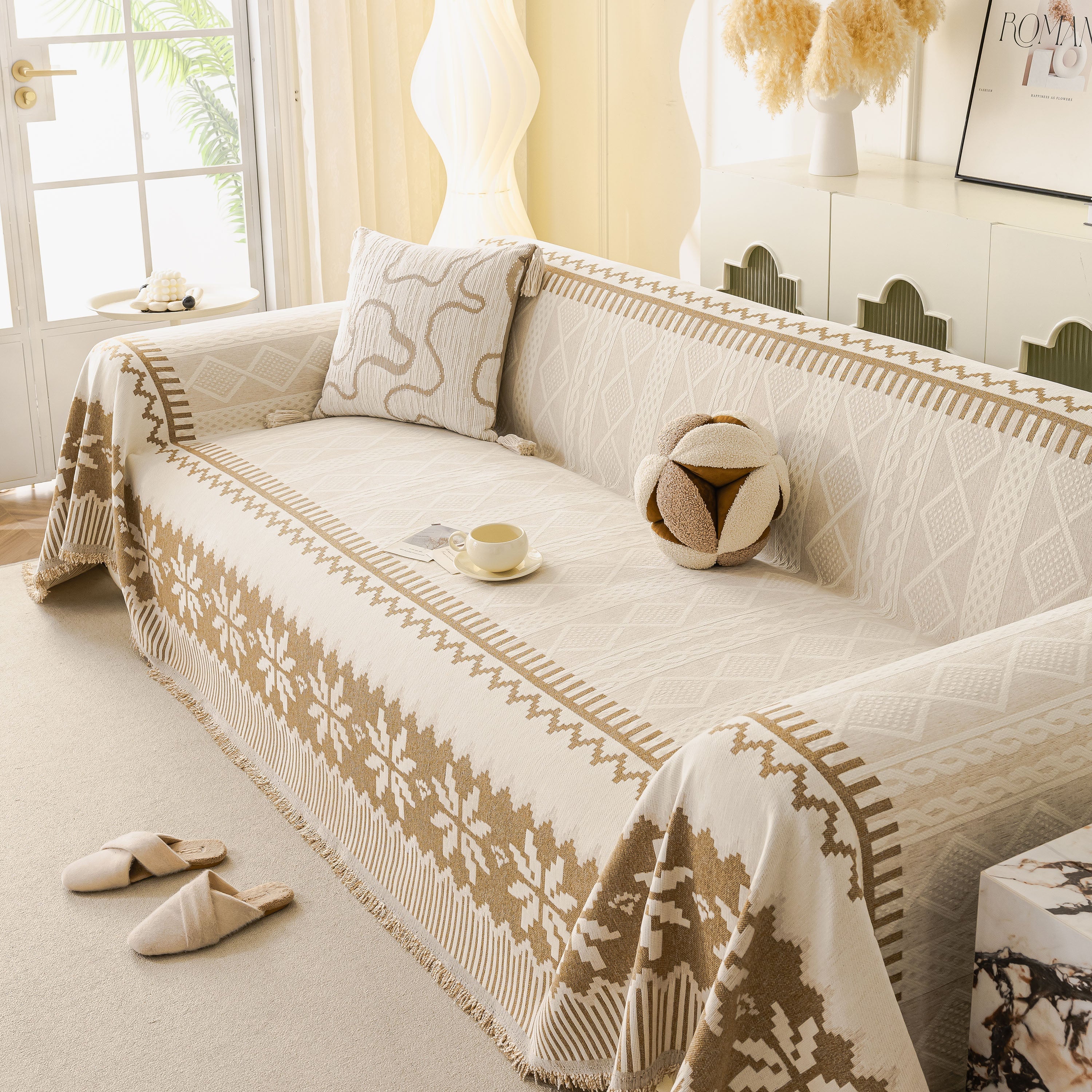 Thick Jacquard Couch Cover for Sectional Sofas, Cozy Washable Sofa Cover Throw Blanket