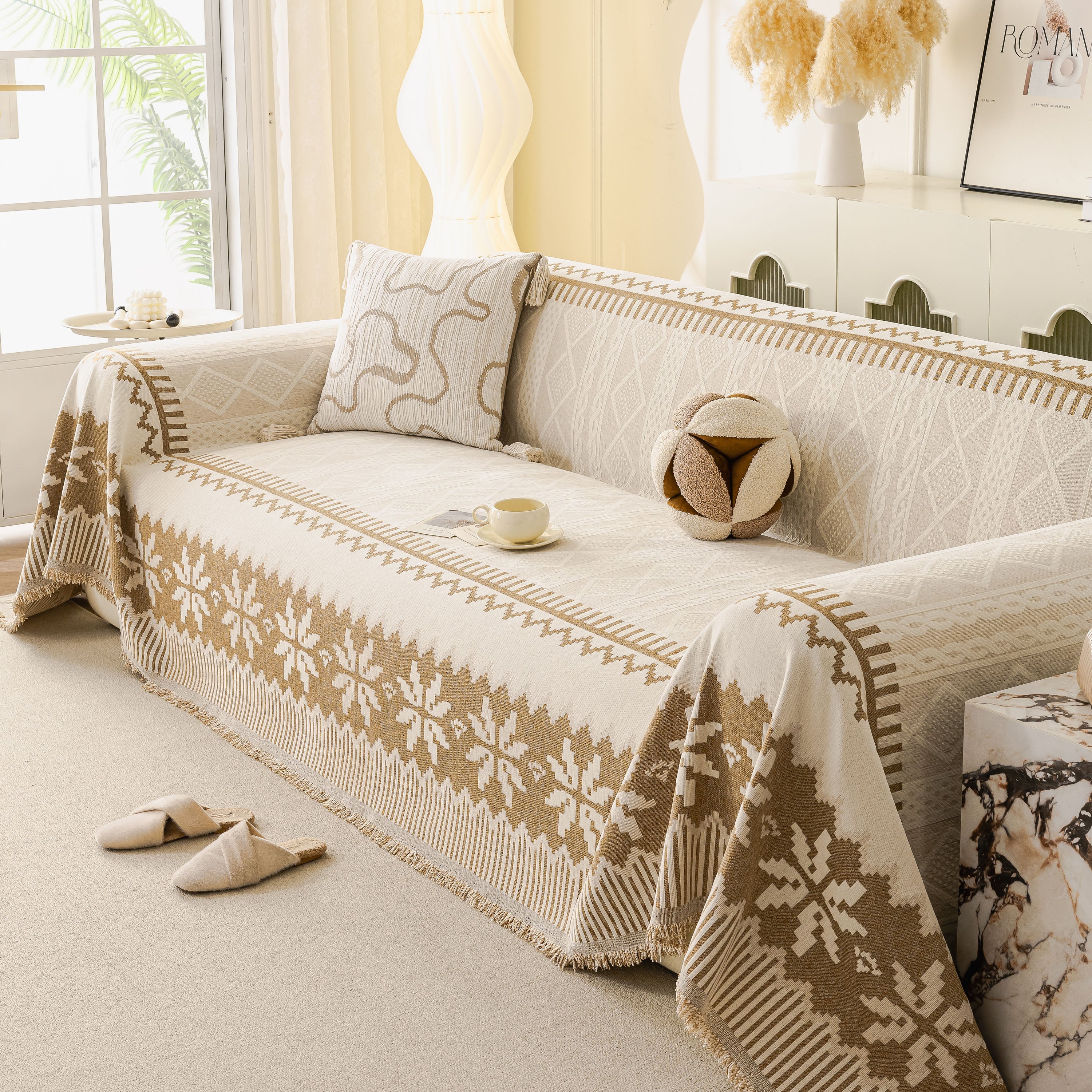 Thick Jacquard Couch Cover for Sectional Sofas, Cozy Washable Sofa Cover Throw Blanket