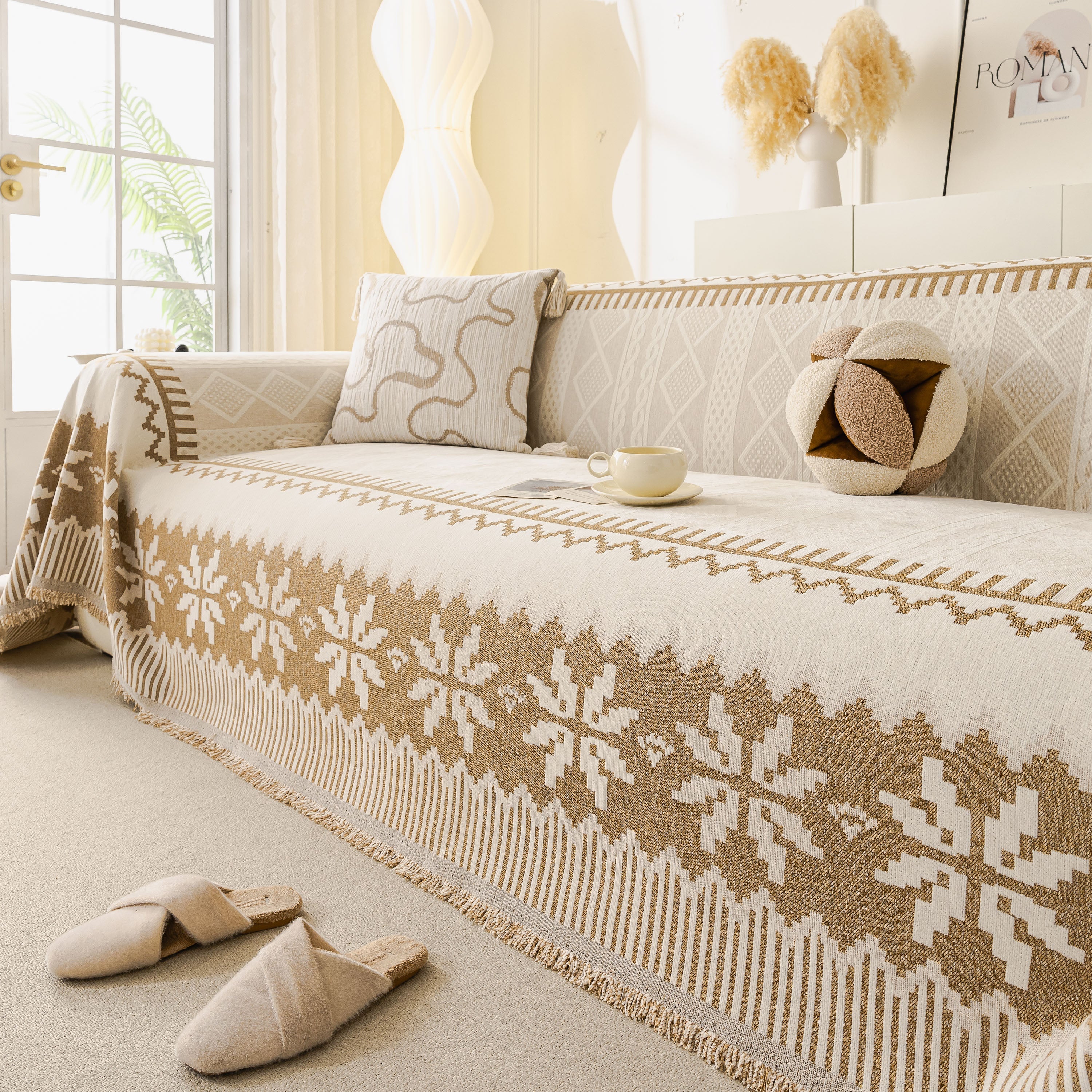 Thick Jacquard Couch Cover for Sectional Sofas, Cozy Washable Sofa Cover Throw Blanket