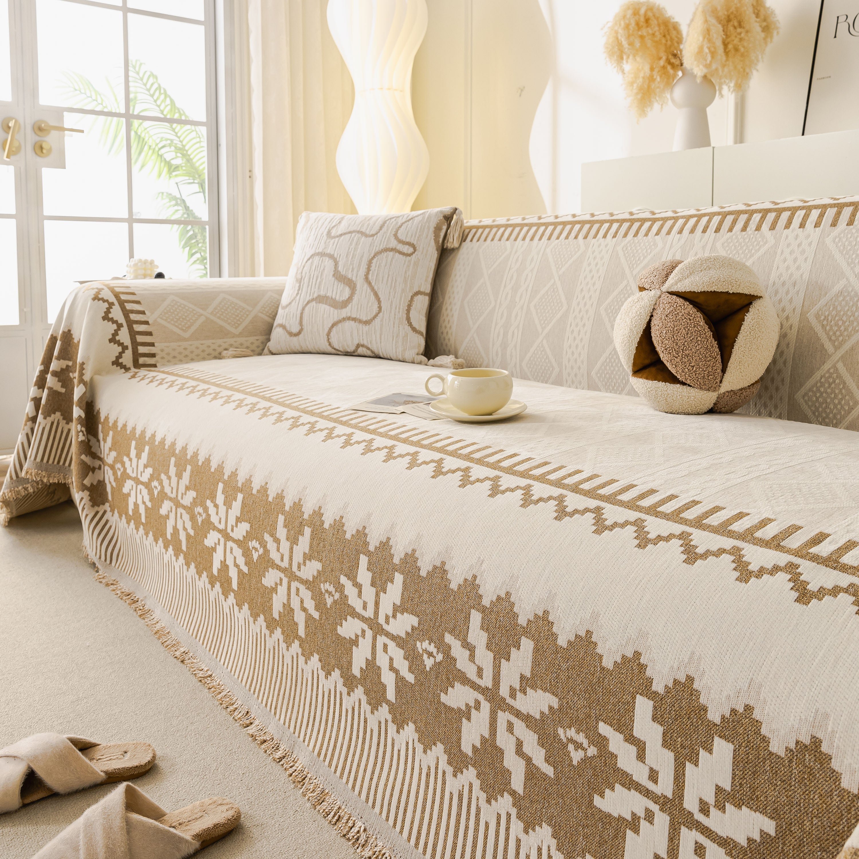 Thick Jacquard Couch Cover for Sectional Sofas, Cozy Washable Sofa Cover Throw Blanket