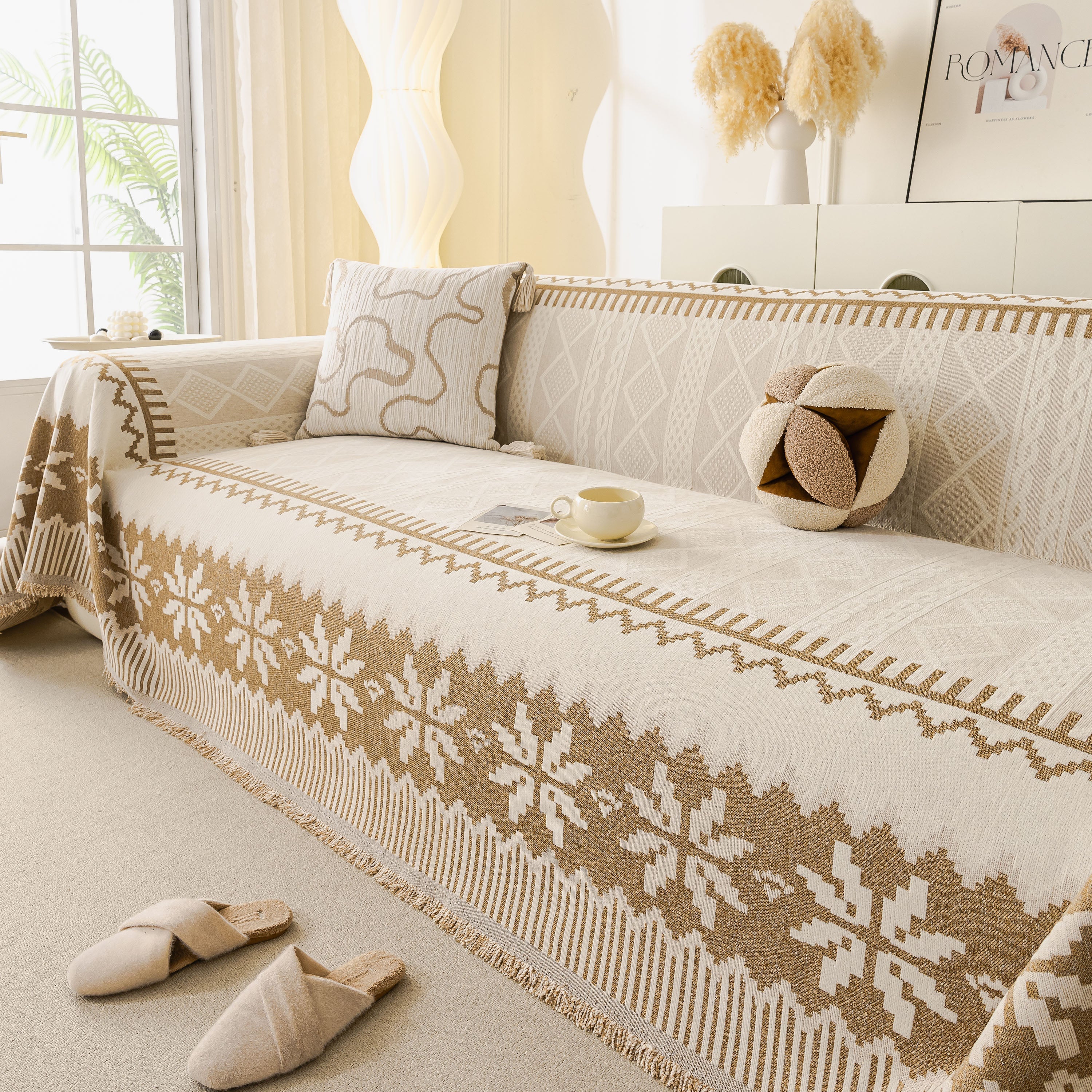 Thick Jacquard Couch Cover for Sectional Sofas, Cozy Washable Sofa Cover Throw Blanket