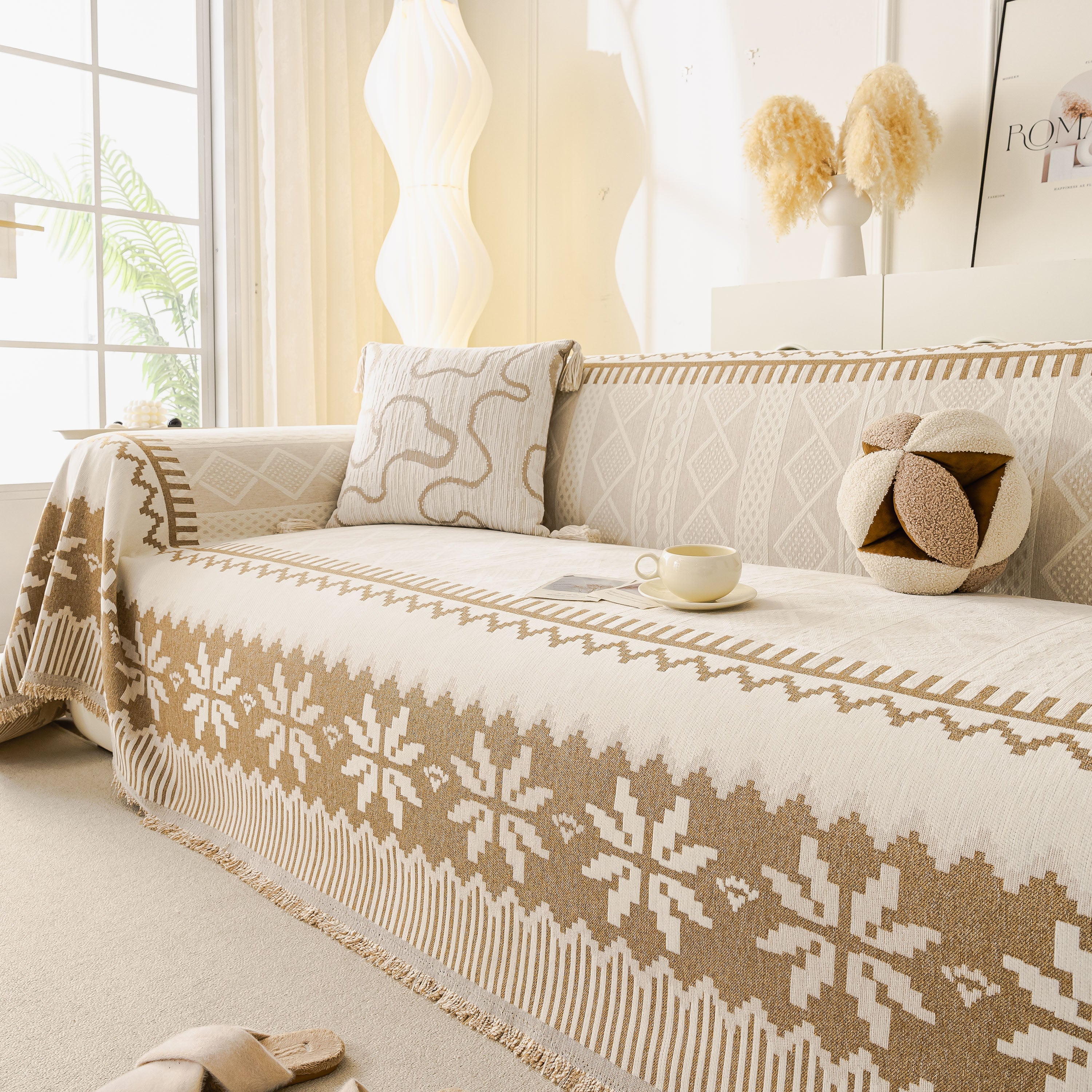 Thick Jacquard Couch Cover for Sectional Sofas, Cozy Washable Sofa Cover Throw Blanket