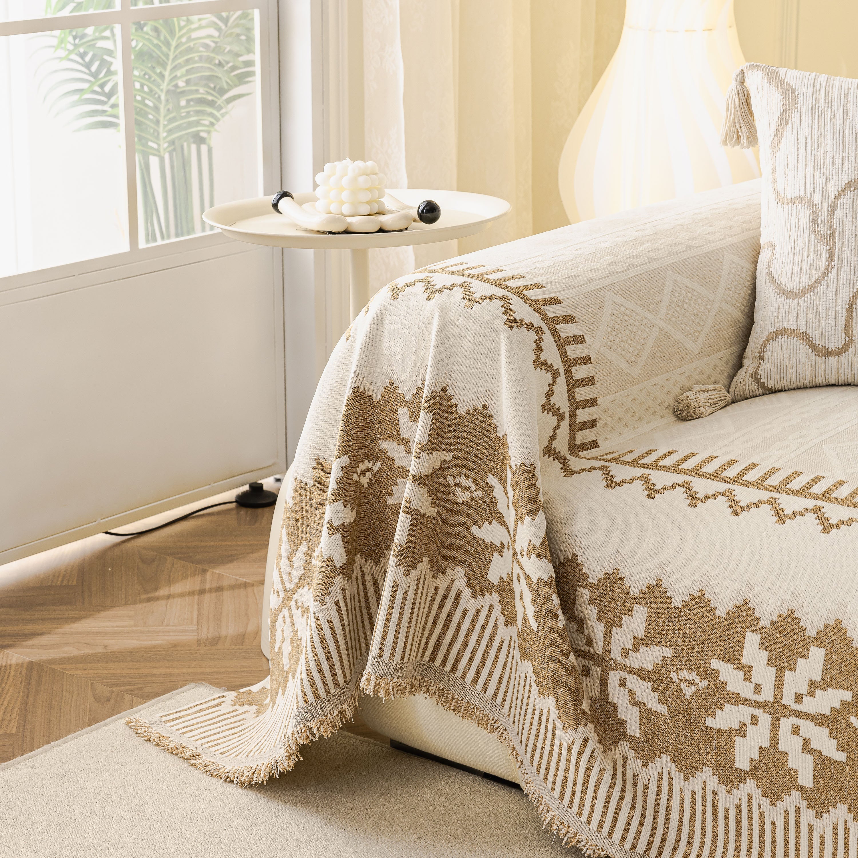 Thick Jacquard Couch Cover for Sectional Sofas, Cozy Washable Sofa Cover Throw Blanket