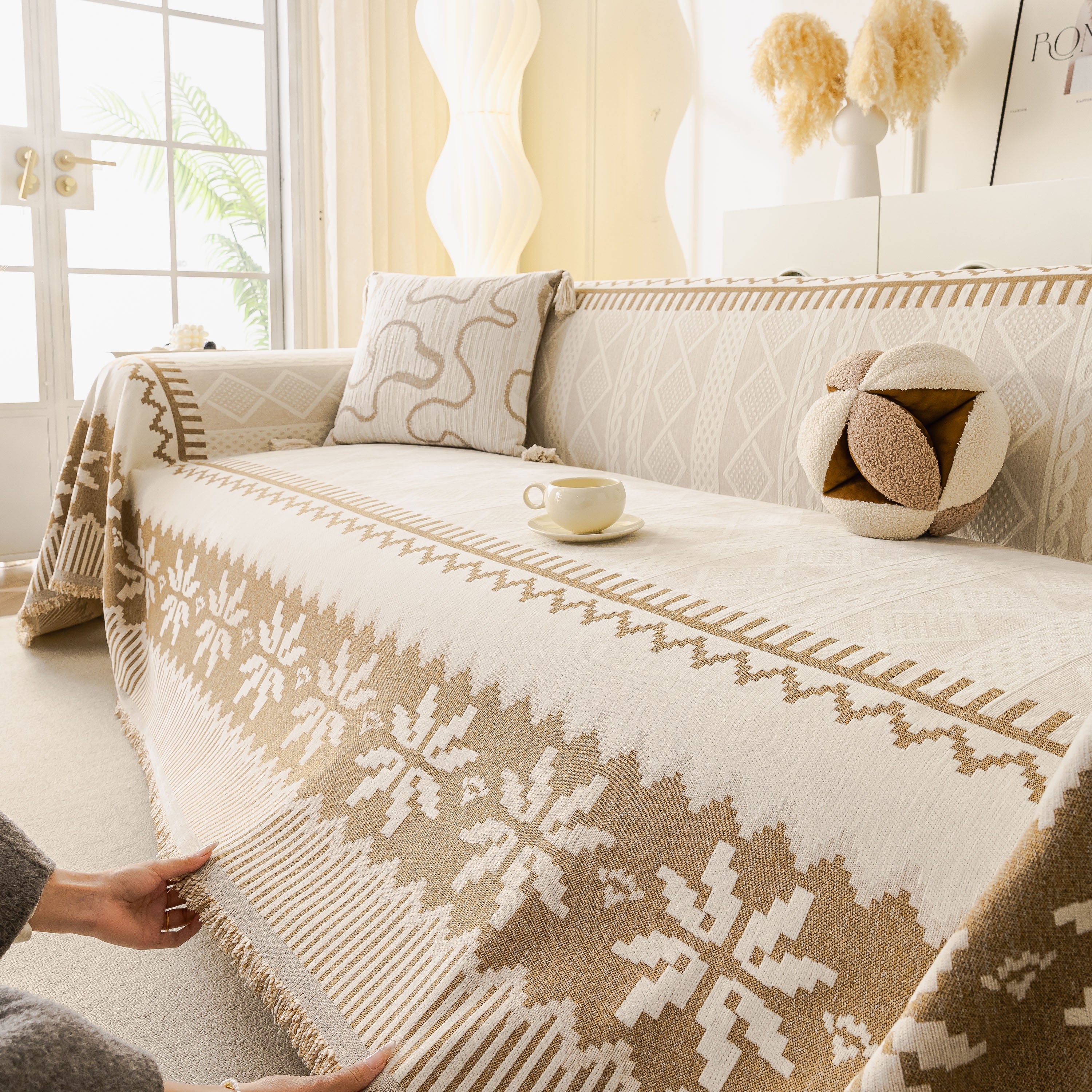 Thick Jacquard Couch Cover for Sectional Sofas, Cozy Washable Sofa Cover Throw Blanket