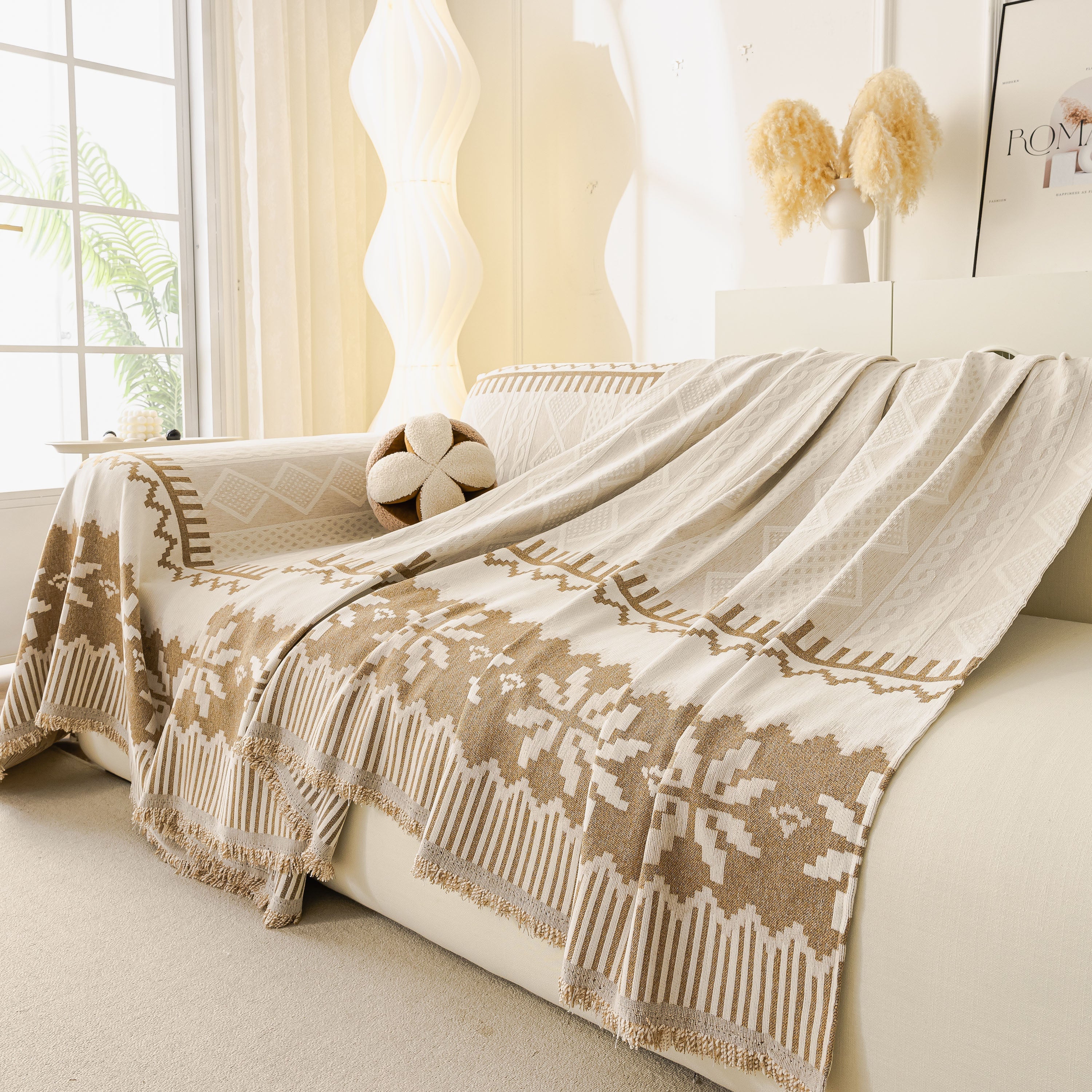 Thick Jacquard Couch Cover for Sectional Sofas, Cozy Washable Sofa Cover Throw Blanket