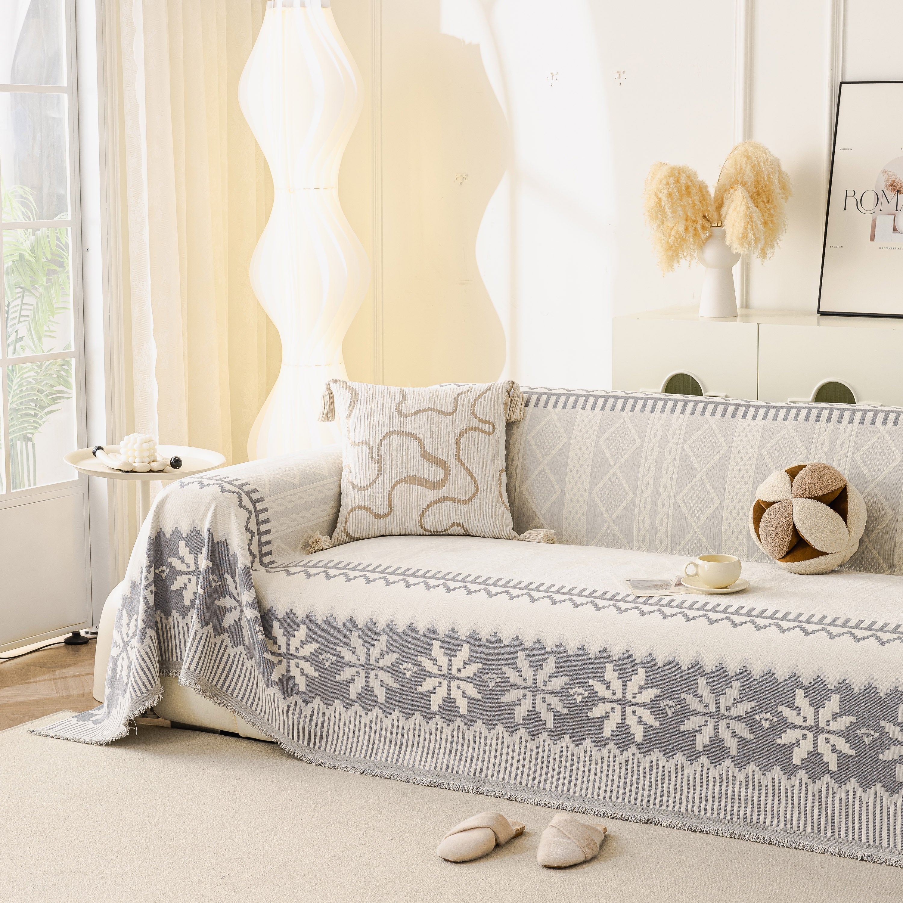 Thick Jacquard Couch Cover for Sectional Sofas, Cozy Washable Sofa Cover Throw Blanket