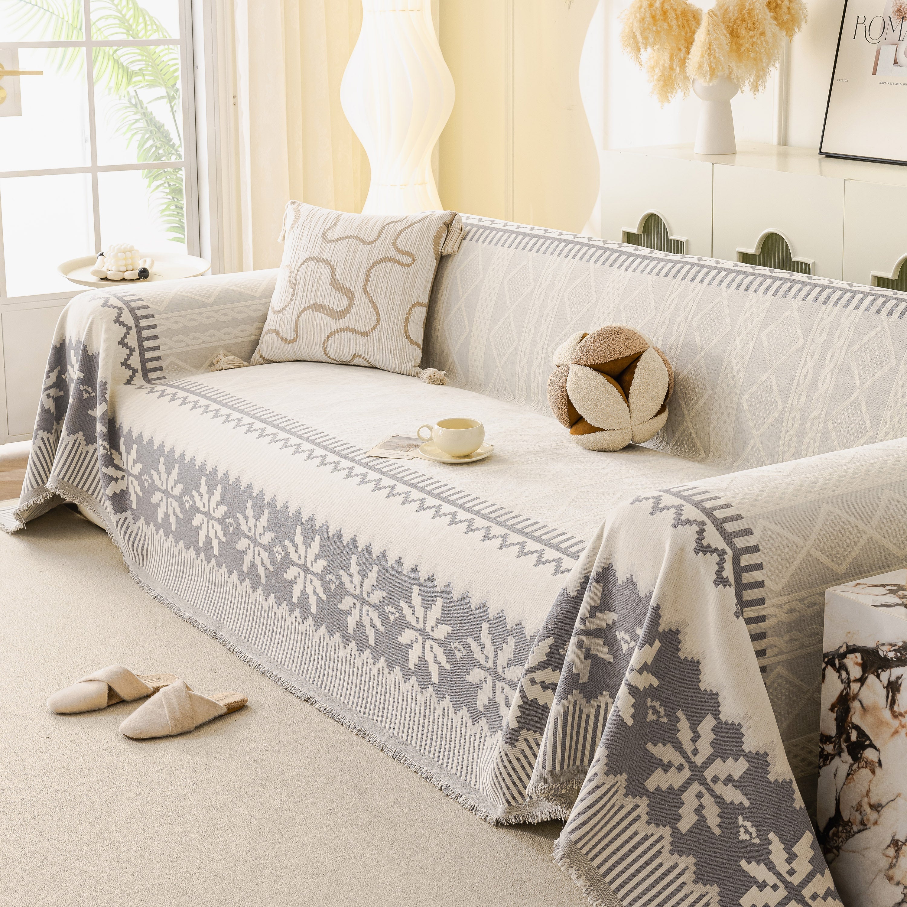 Thick Jacquard Couch Cover for Sectional Sofas, Cozy Washable Sofa Cover Throw Blanket