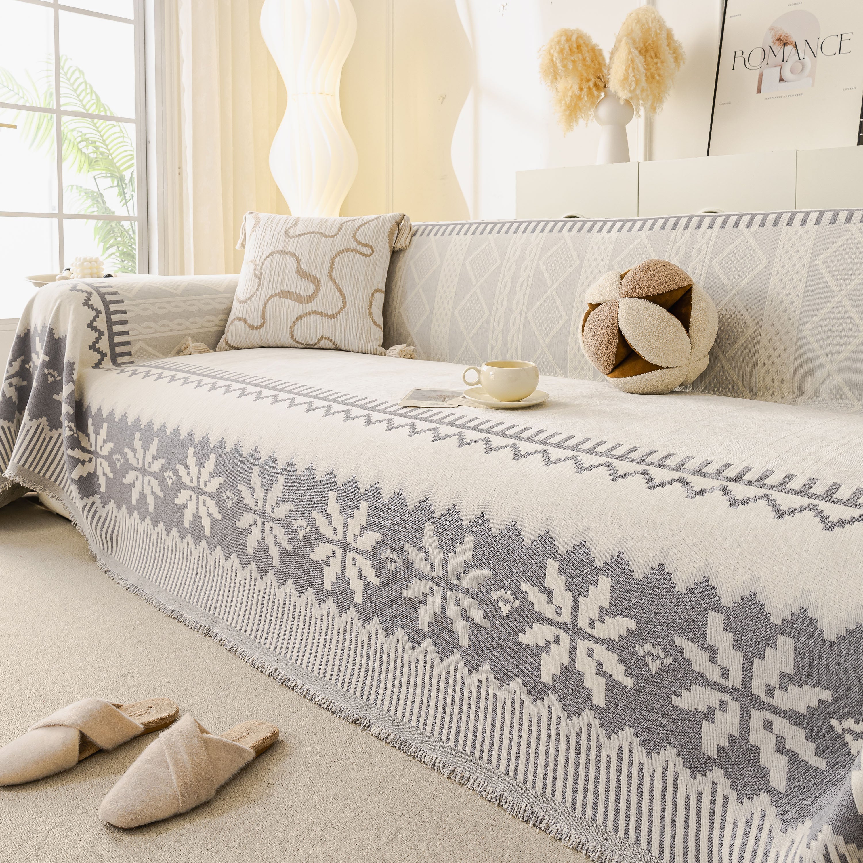Thick Jacquard Couch Cover for Sectional Sofas, Cozy Washable Sofa Cover Throw Blanket