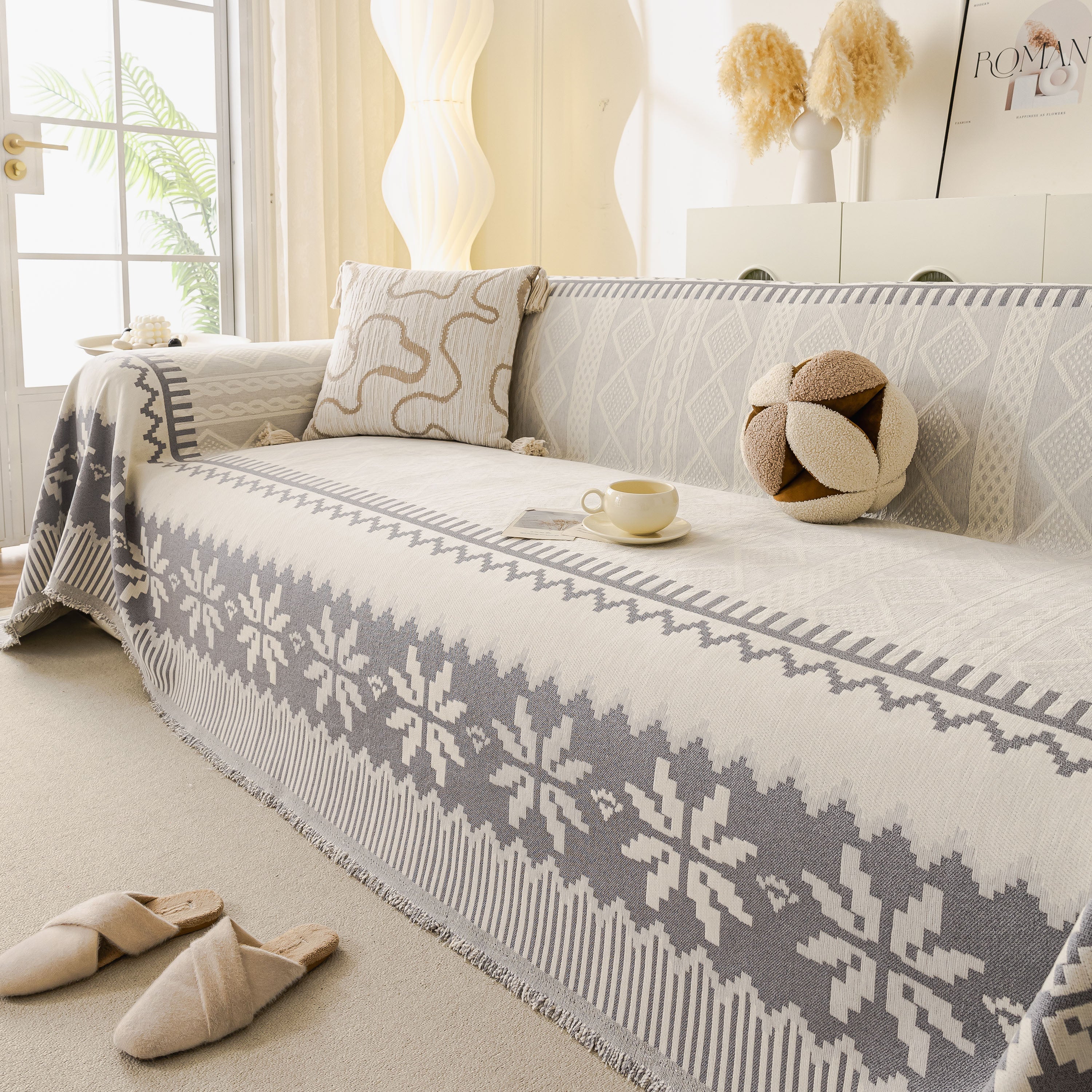 Thick Jacquard Couch Cover for Sectional Sofas, Cozy Washable Sofa Cover Throw Blanket