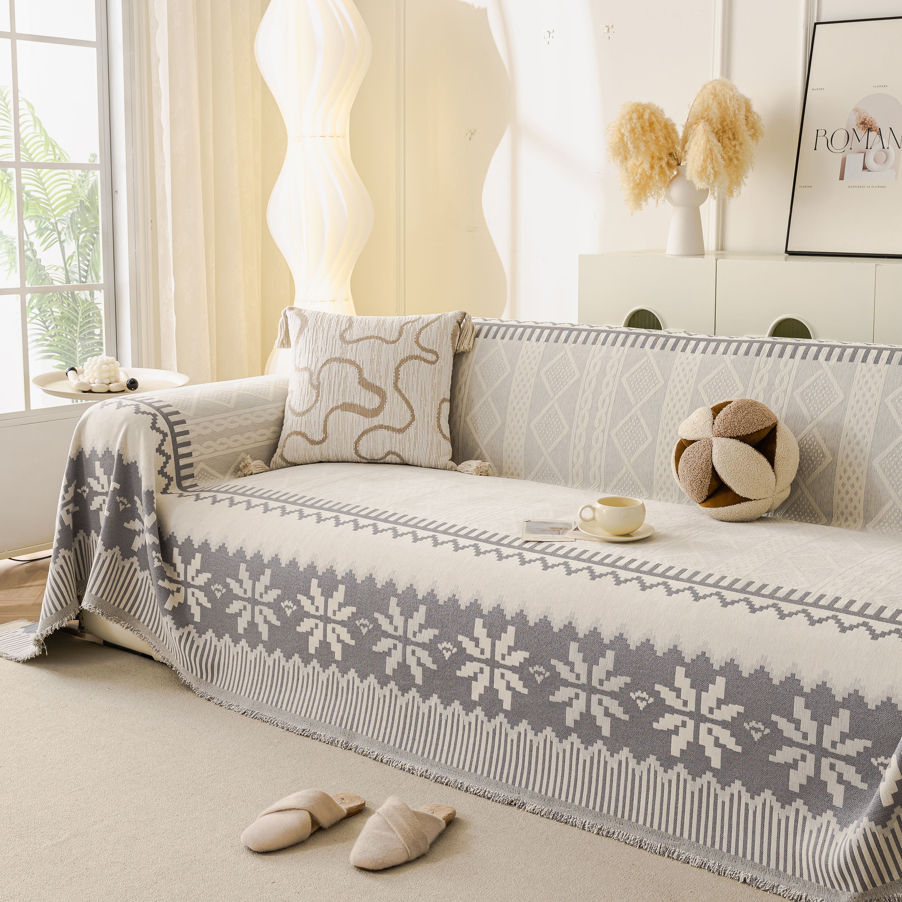 Thick Jacquard Couch Cover for Sectional Sofas, Cozy Washable Sofa Cover Throw Blanket