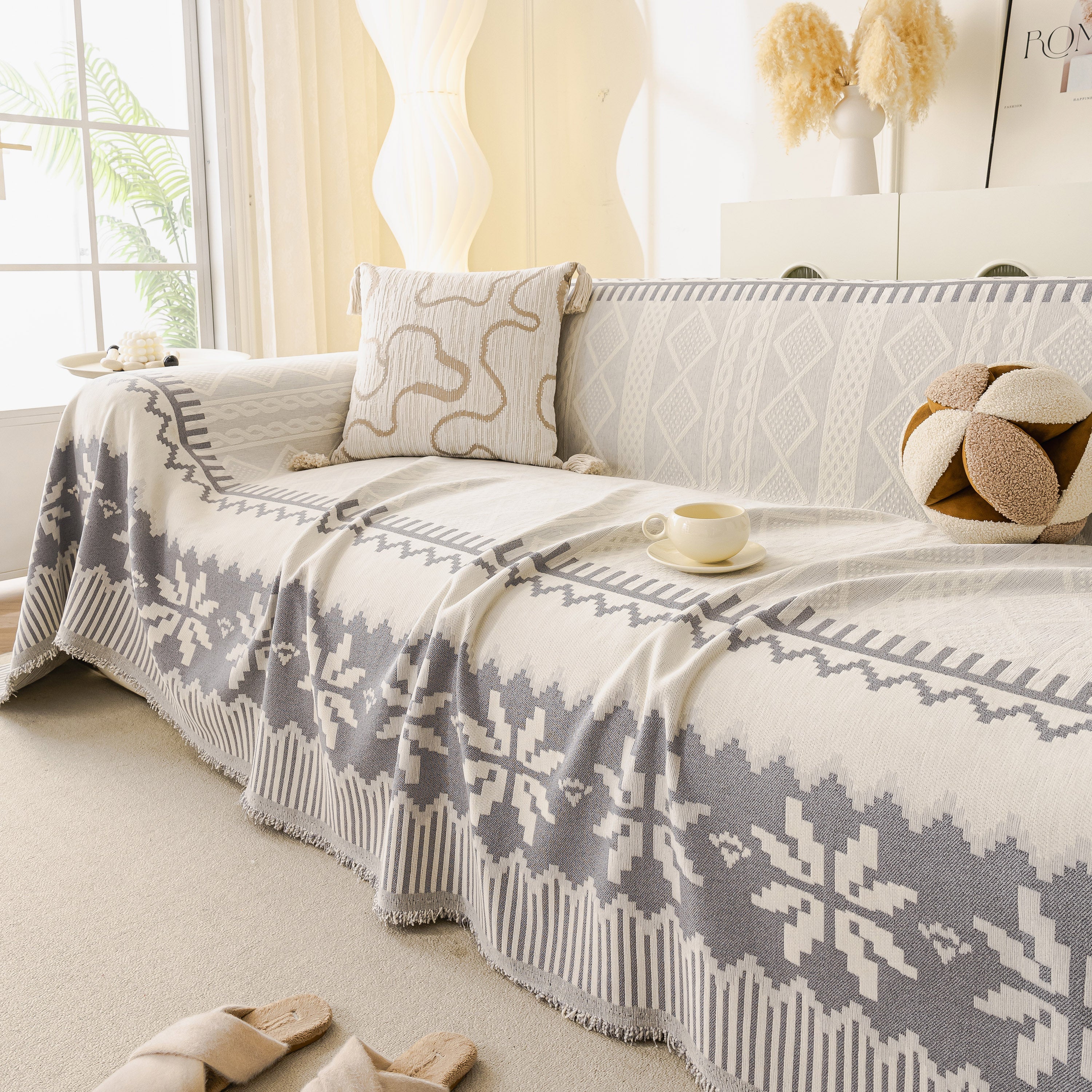 Thick Jacquard Couch Cover for Sectional Sofas, Cozy Washable Sofa Cover Throw Blanket