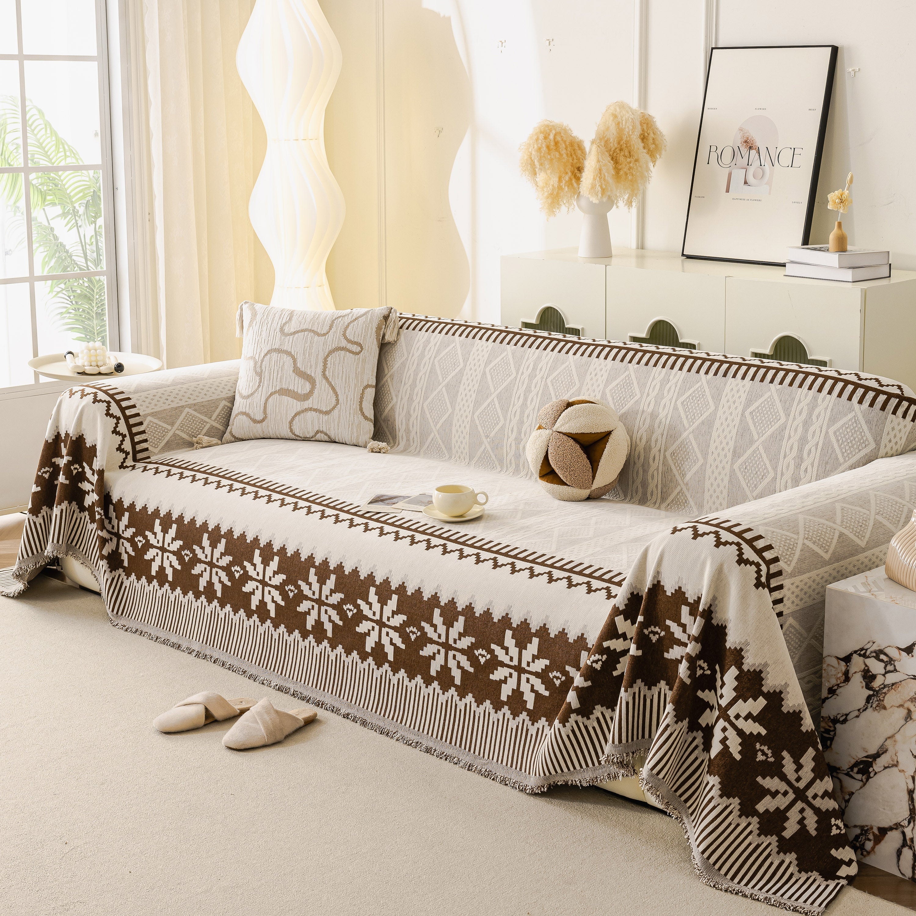 Thick Jacquard Couch Cover for Sectional Sofas, Cozy Washable Sofa Cover Throw Blanket