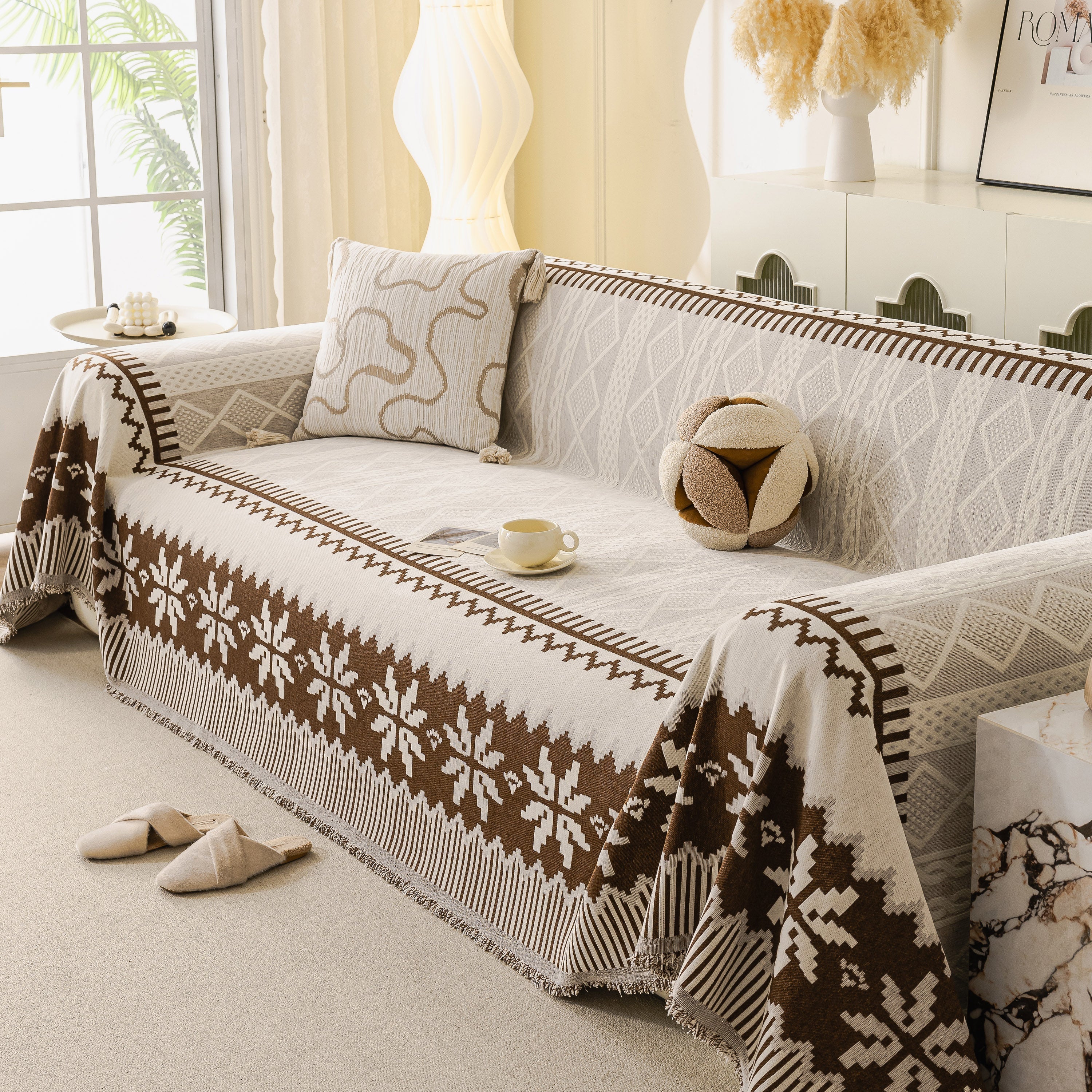Thick Jacquard Couch Cover for Sectional Sofas, Cozy Washable Sofa Cover Throw Blanket