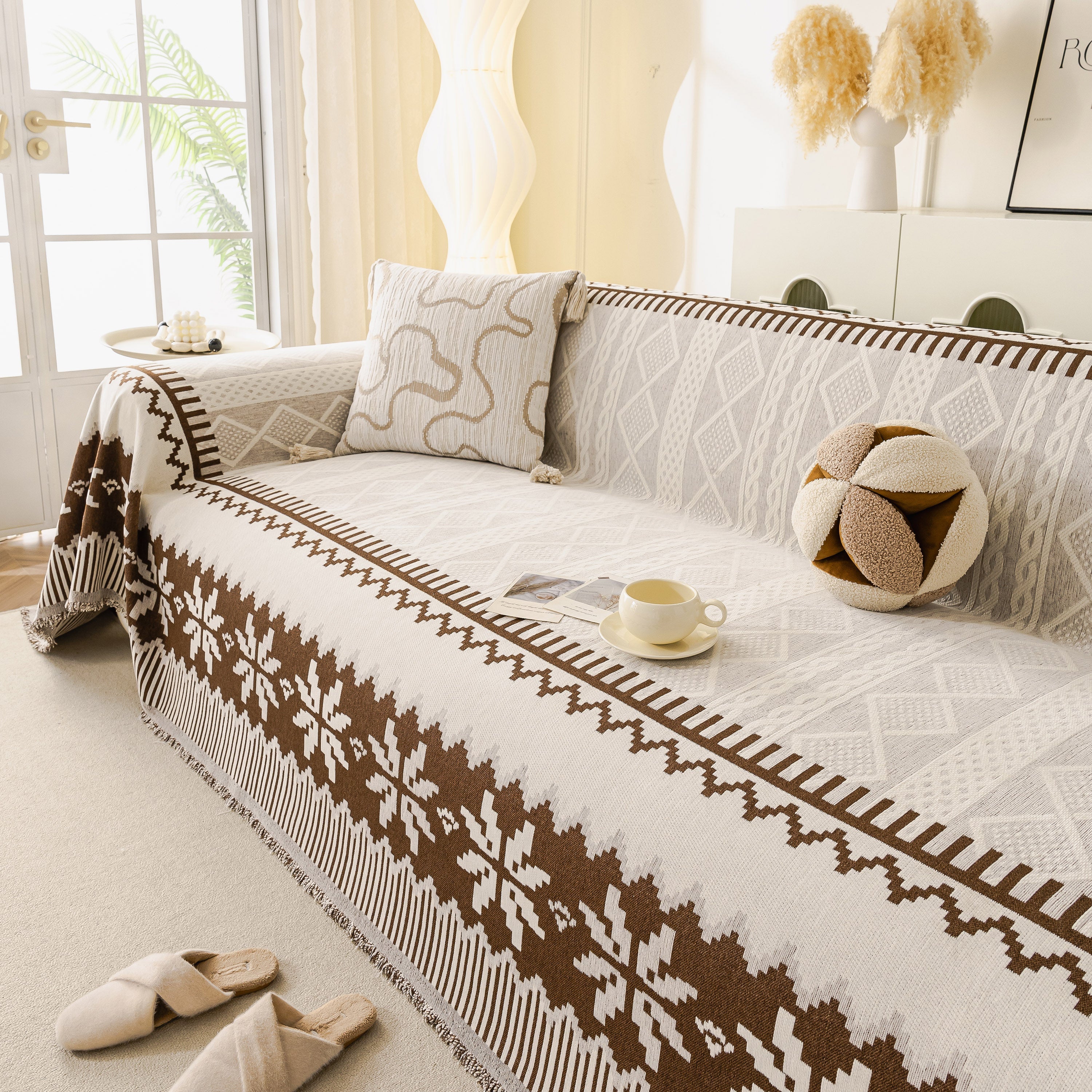 Thick Jacquard Couch Cover for Sectional Sofas, Cozy Washable Sofa Cover Throw Blanket