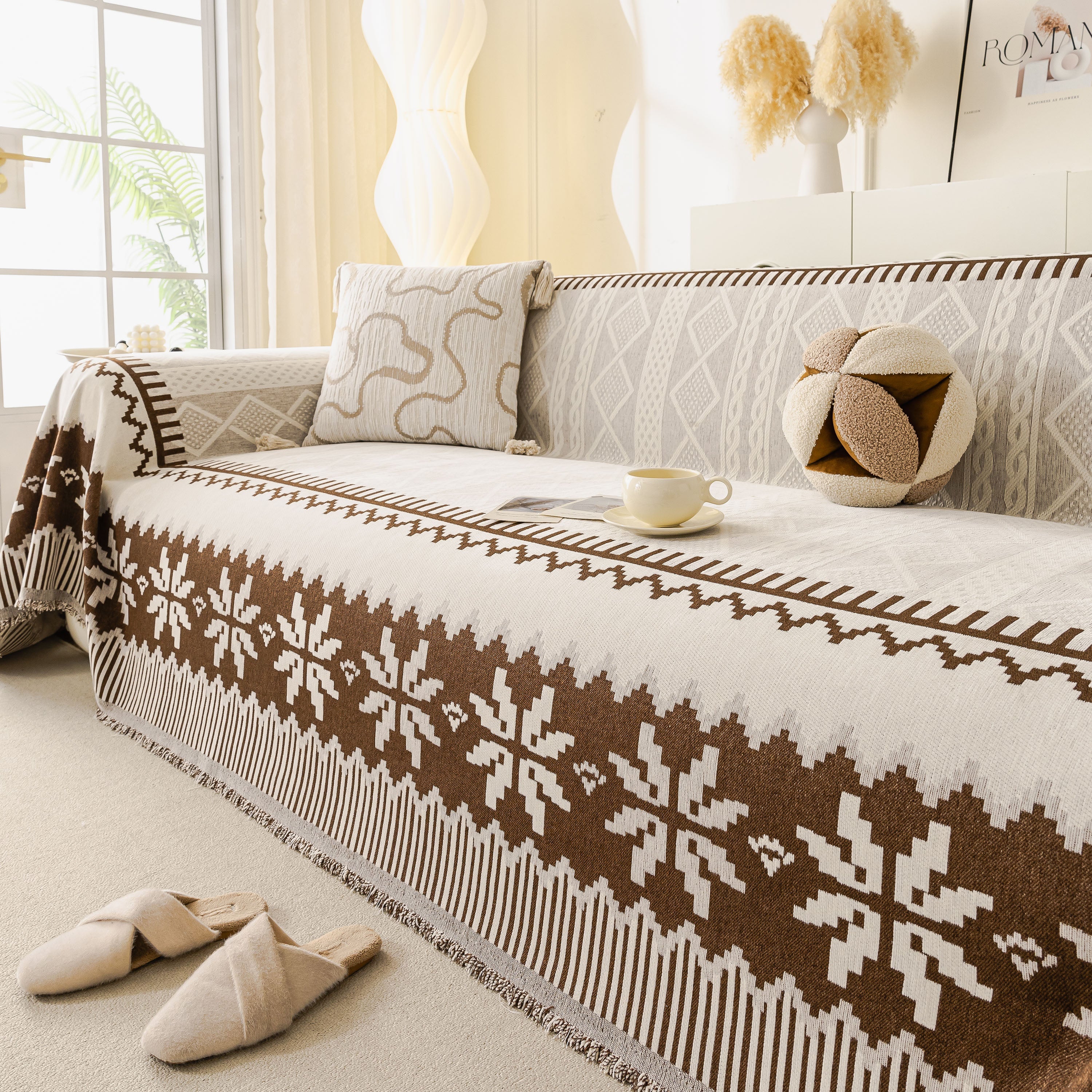 Thick Jacquard Couch Cover for Sectional Sofas, Cozy Washable Sofa Cover Throw Blanket