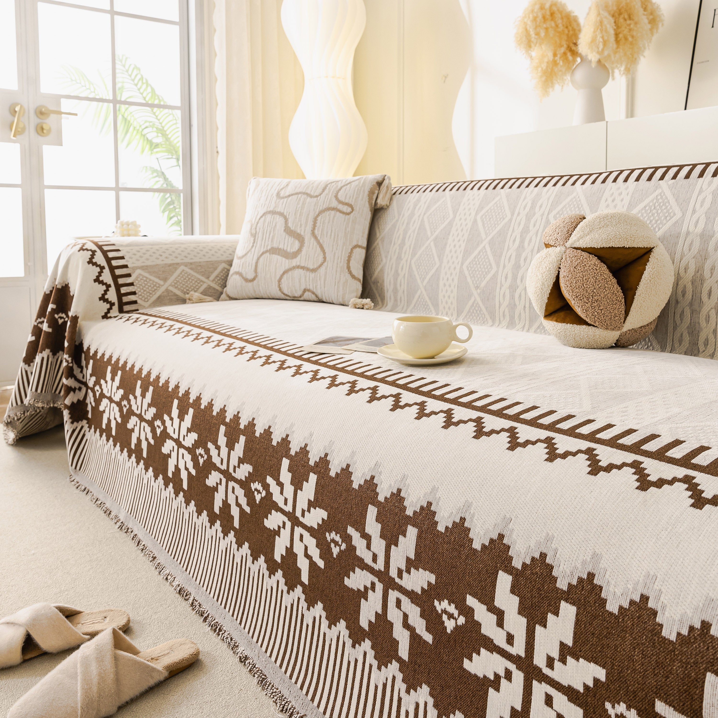 Thick Jacquard Couch Cover for Sectional Sofas, Cozy Washable Sofa Cover Throw Blanket