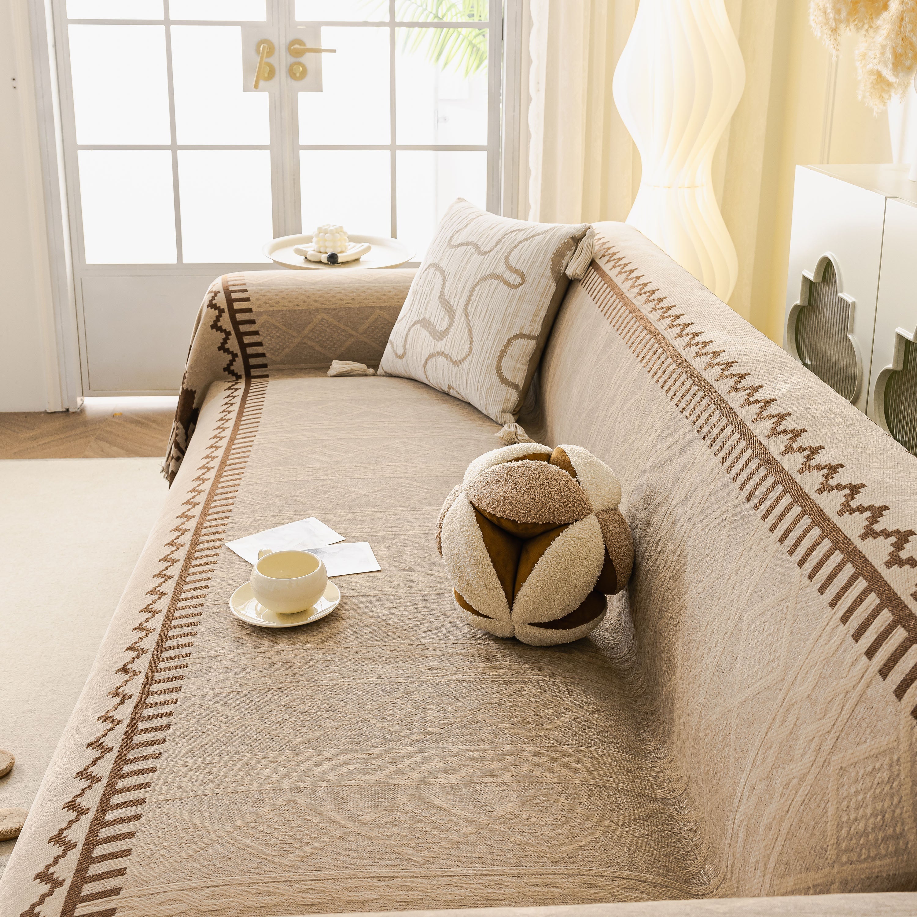 Thick Jacquard Couch Cover for Sectional Sofas, Cozy Washable Sofa Cover Throw Blanket