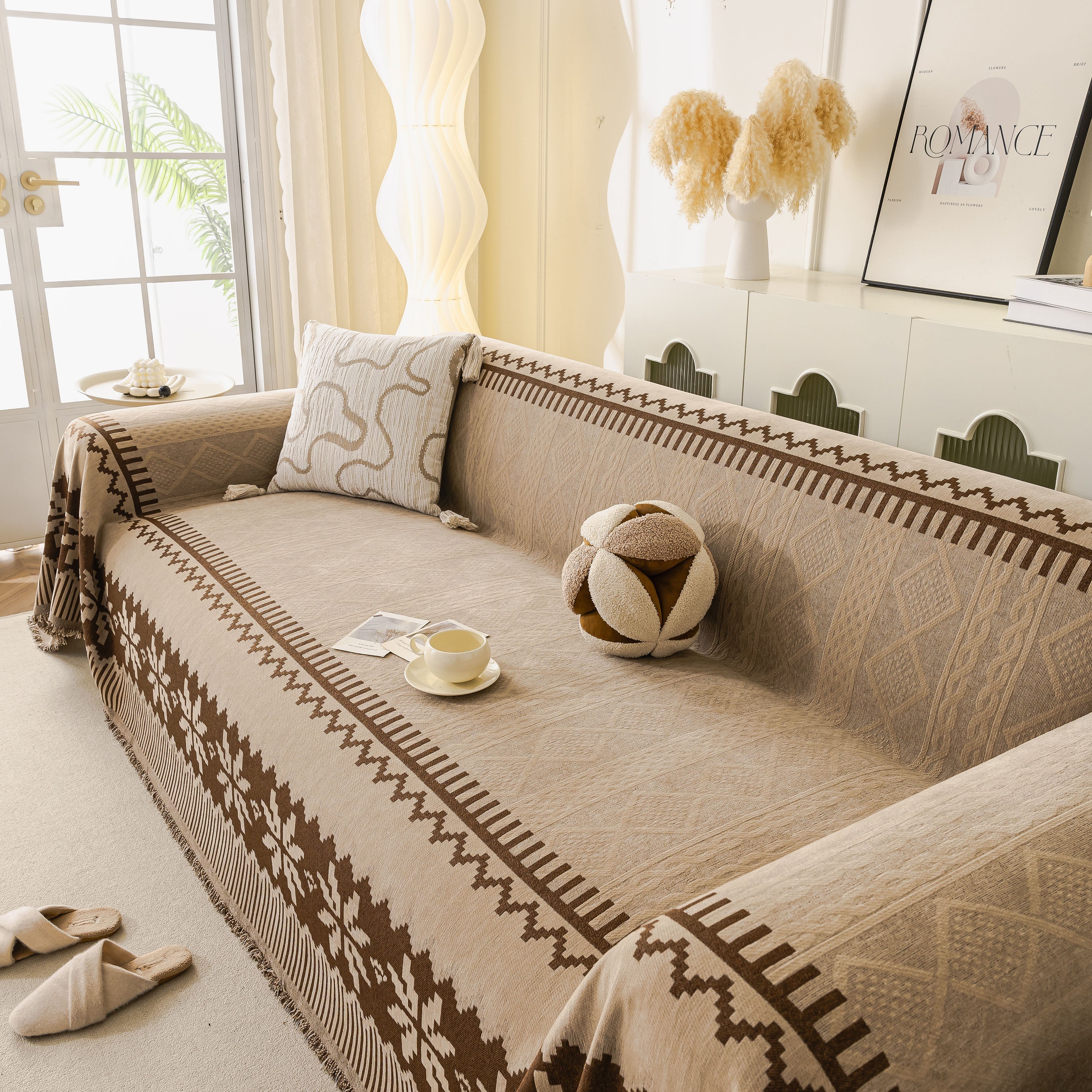 Thick Jacquard Couch Cover for Sectional Sofas, Cozy Washable Sofa Cover Throw Blanket