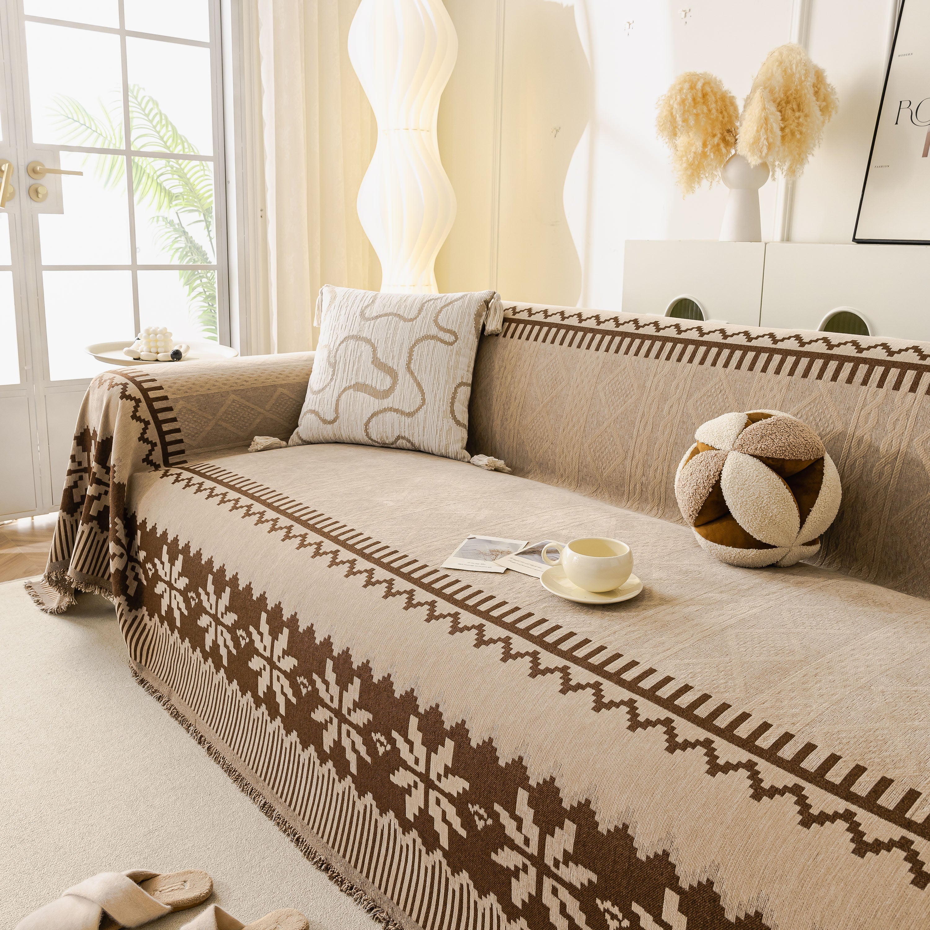 Thick Jacquard Couch Cover for Sectional Sofas, Cozy Washable Sofa Cover Throw Blanket