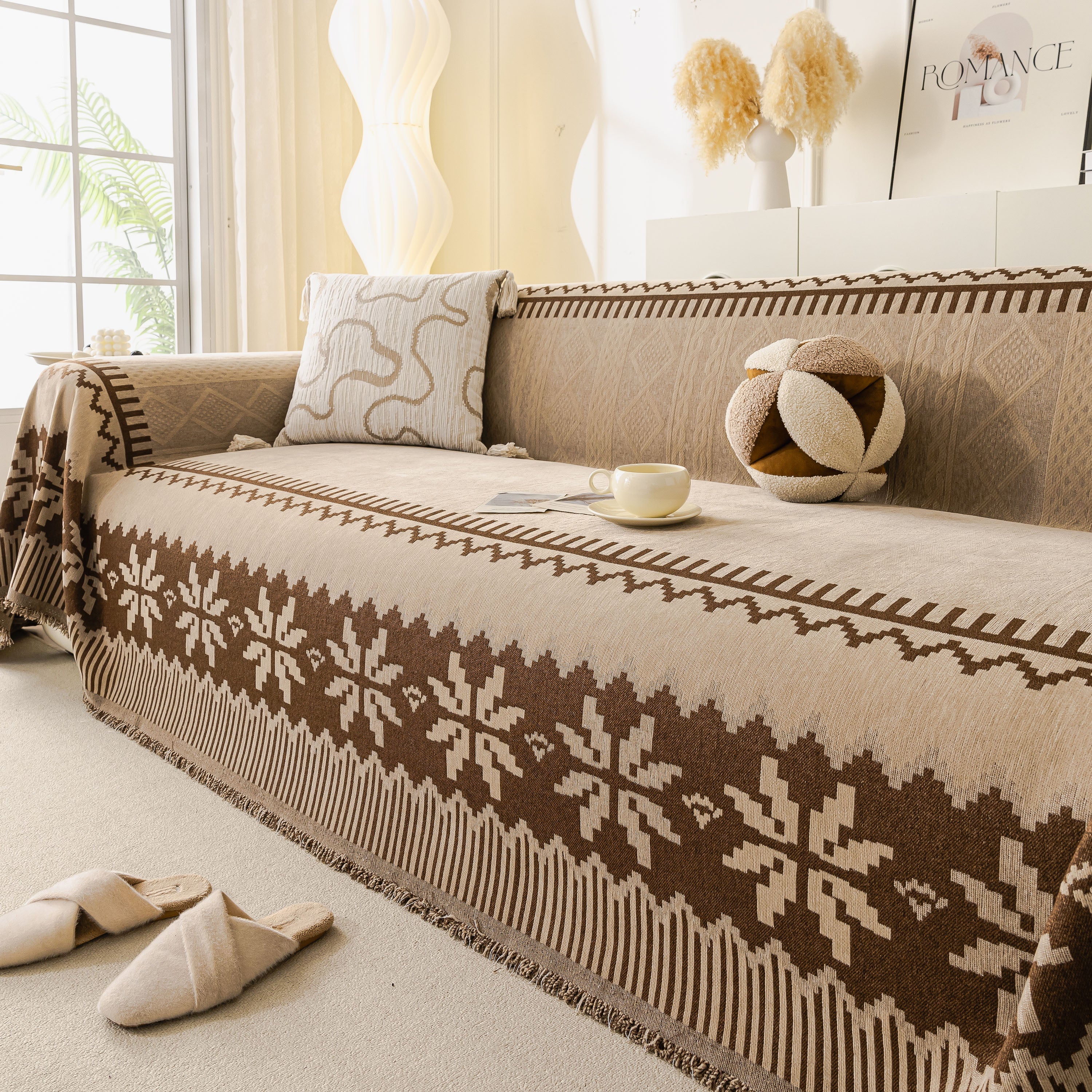 Thick Jacquard Couch Cover for Sectional Sofas, Cozy Washable Sofa Cover Throw Blanket