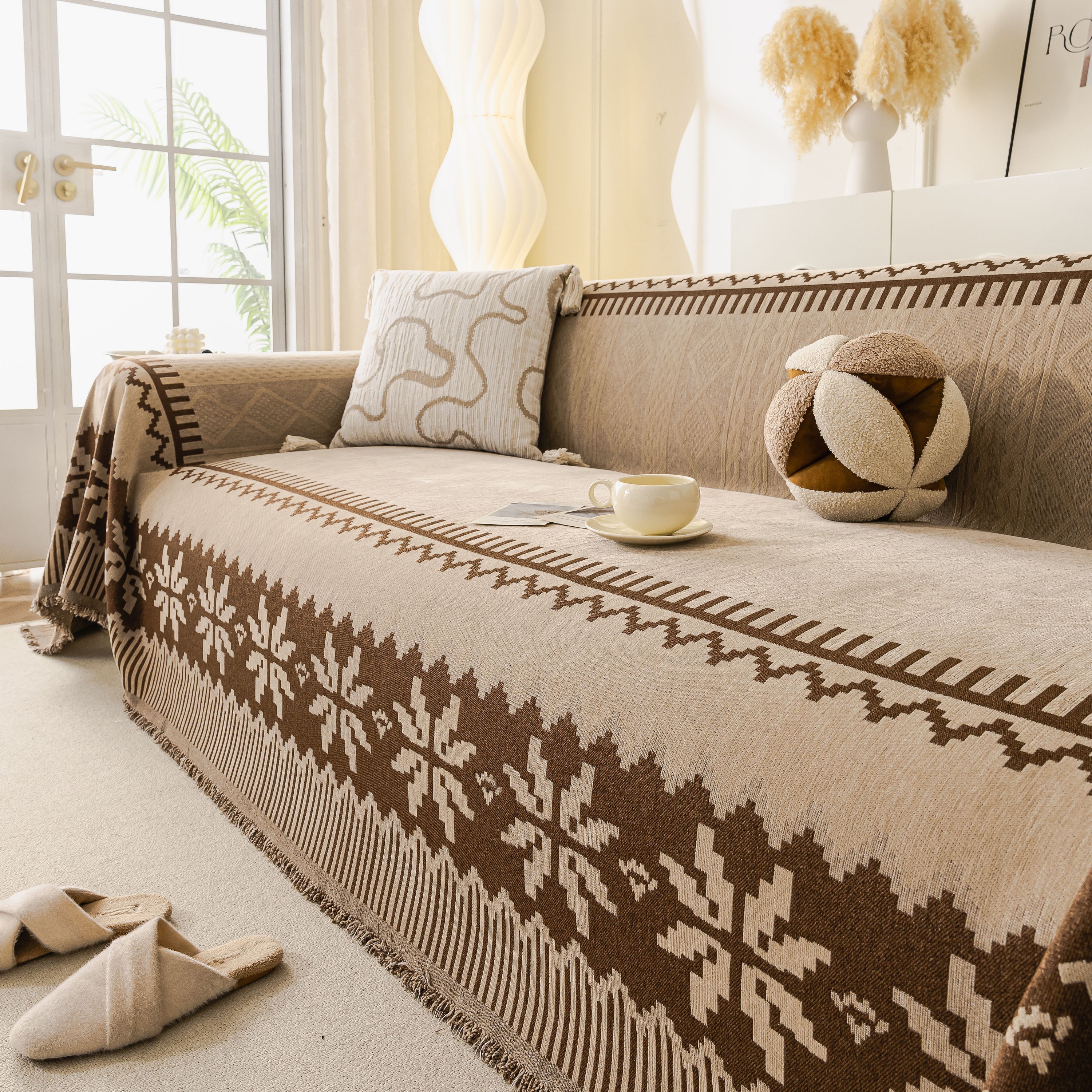 Thick Jacquard Couch Cover for Sectional Sofas, Cozy Washable Sofa Cover Throw Blanket