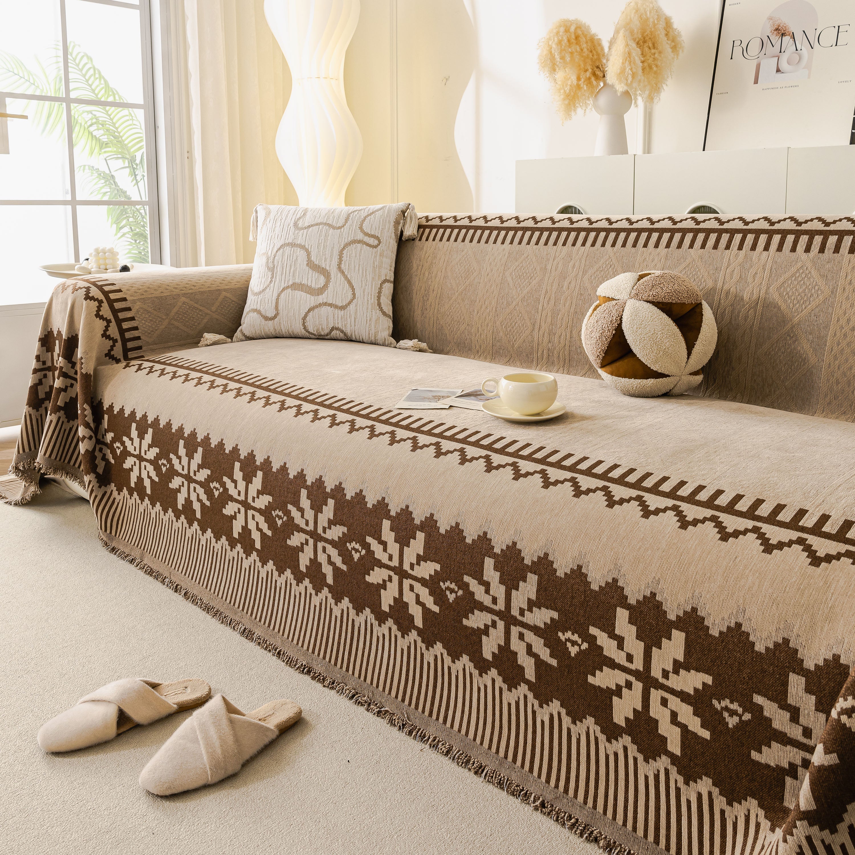 Thick Jacquard Couch Cover for Sectional Sofas, Cozy Washable Sofa Cover Throw Blanket