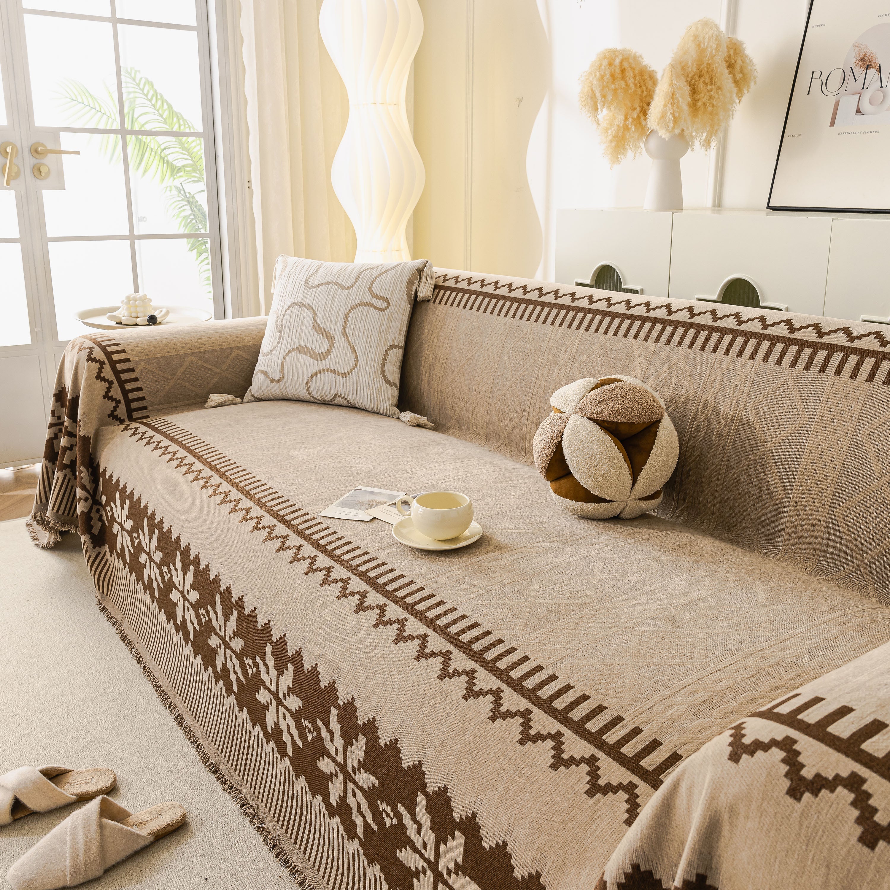 Thick Jacquard Couch Cover for Sectional Sofas, Cozy Washable Sofa Cover Throw Blanket