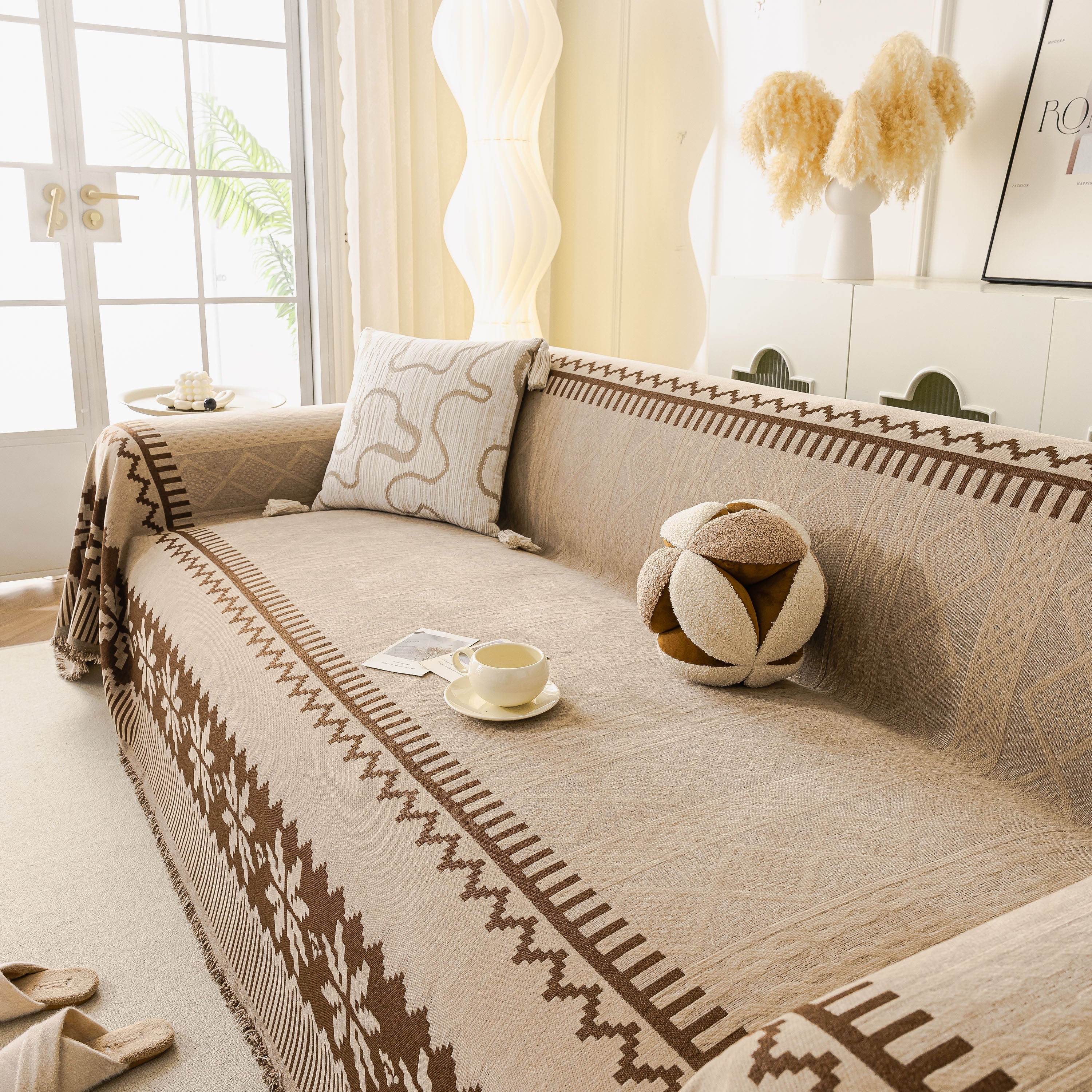 Thick Jacquard Couch Cover for Sectional Sofas, Cozy Washable Sofa Cover Throw Blanket