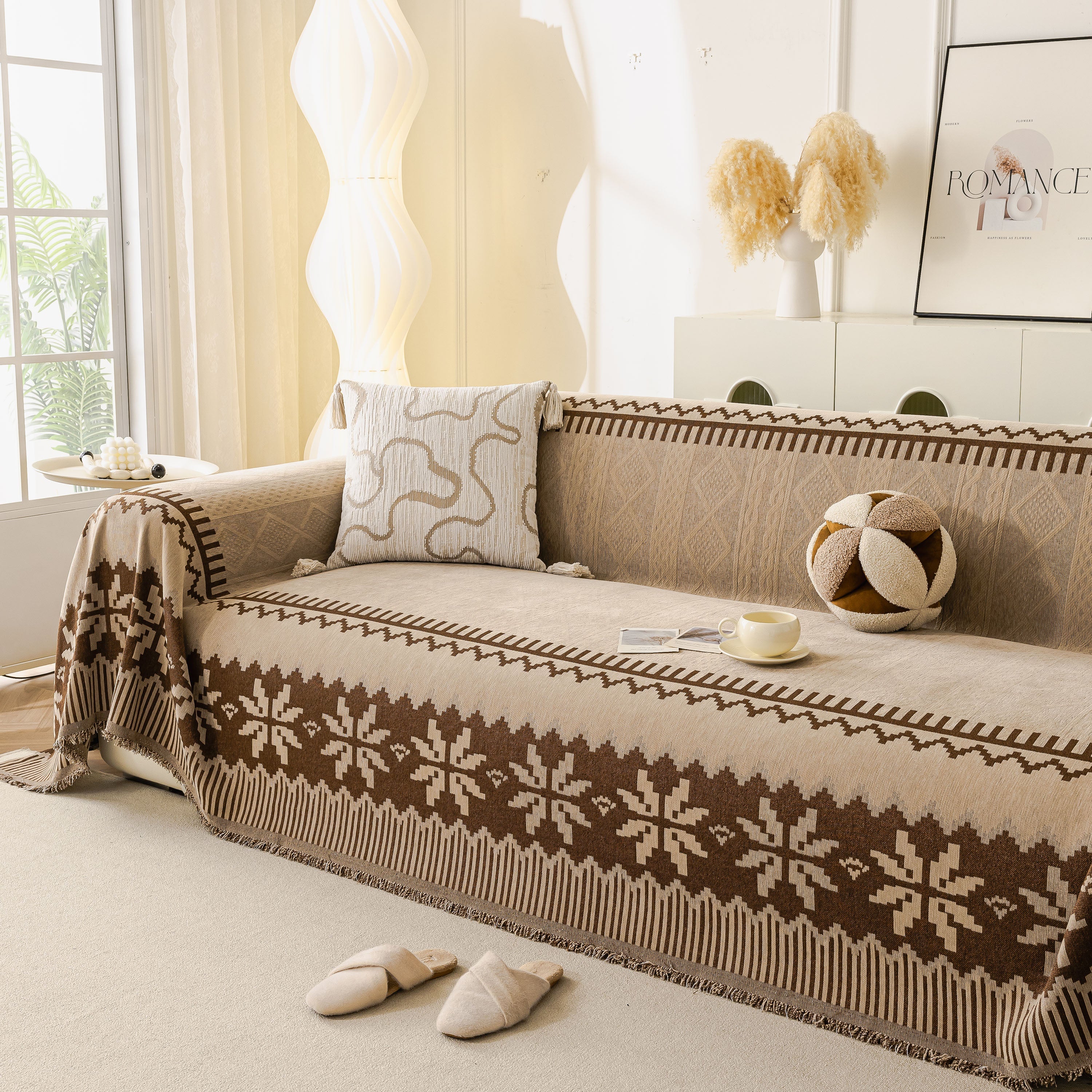 Thick Jacquard Couch Cover for Sectional Sofas, Cozy Washable Sofa Cover Throw Blanket