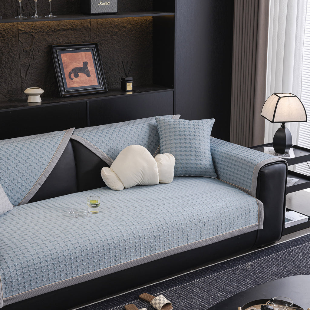 Houndstooth Ice Silk Breathable Sofa Cover, Modern Non-Slip Summer Couch Protector
