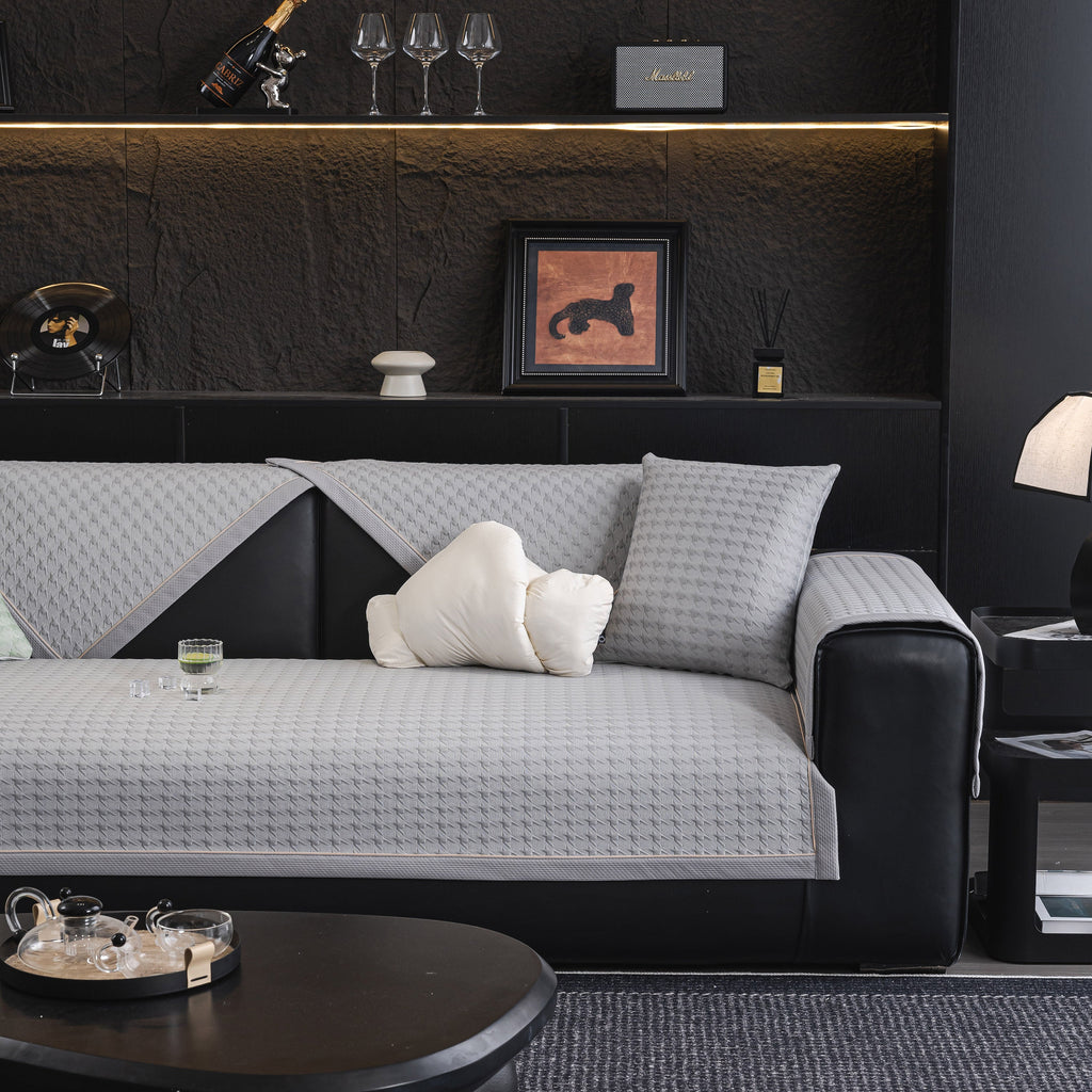 Houndstooth Ice Silk Breathable Sofa Cover, Modern Non-Slip Summer Couch Protector