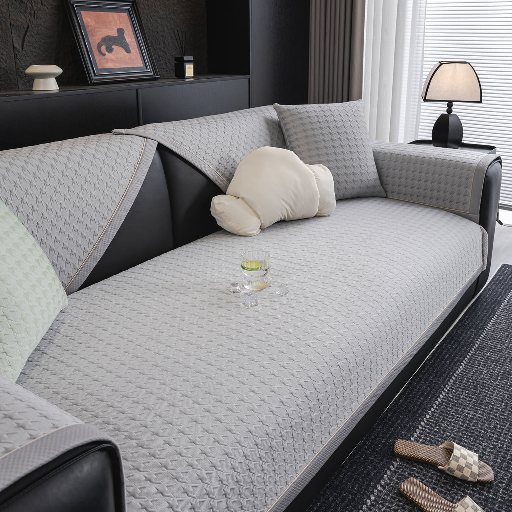 Houndstooth Ice Silk Breathable Sofa Cover, Modern Non-Slip Summer Couch Protector