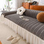 Soft Warm Flannel Couch Cover Throw Blanket with French Flounce, Beautiful Furniture Throws for Sofas