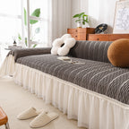 Soft Warm Flannel Couch Cover Throw Blanket with French Flounce, Beautiful Furniture Throws for Sofas