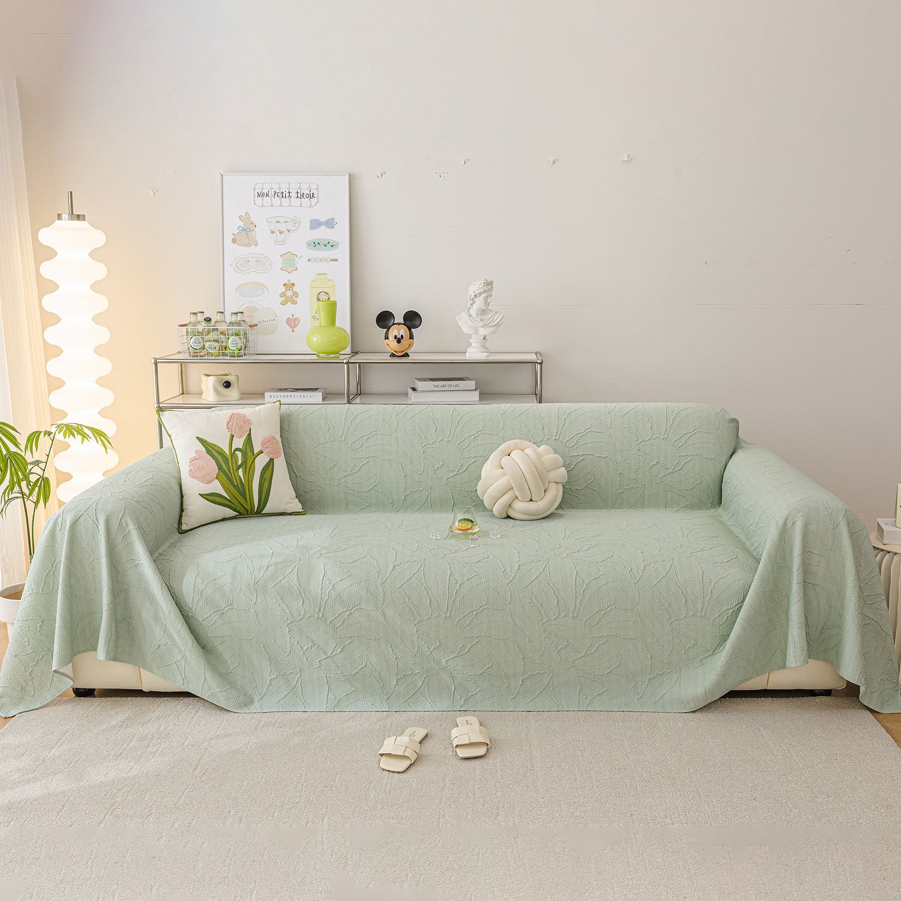 Durable Cooling Couch Cover for Dogs Textured Chic Leaf Summer Throw Cover Blanket