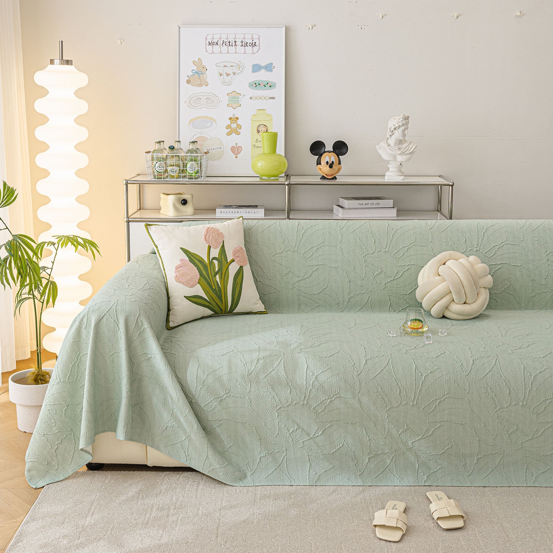 Durable Cooling Couch Cover for Dogs Textured Chic Leaf Summer Throw Cover Blanket